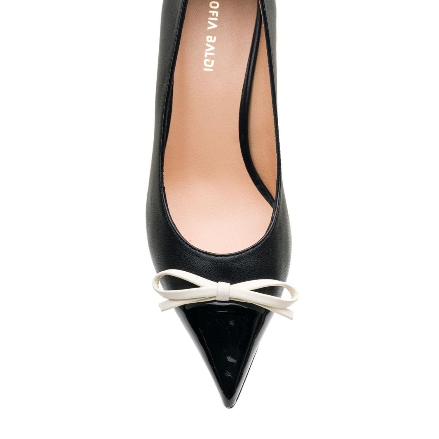 Black Pointed Toe Pumps with White Bow Detail- Black - Plano