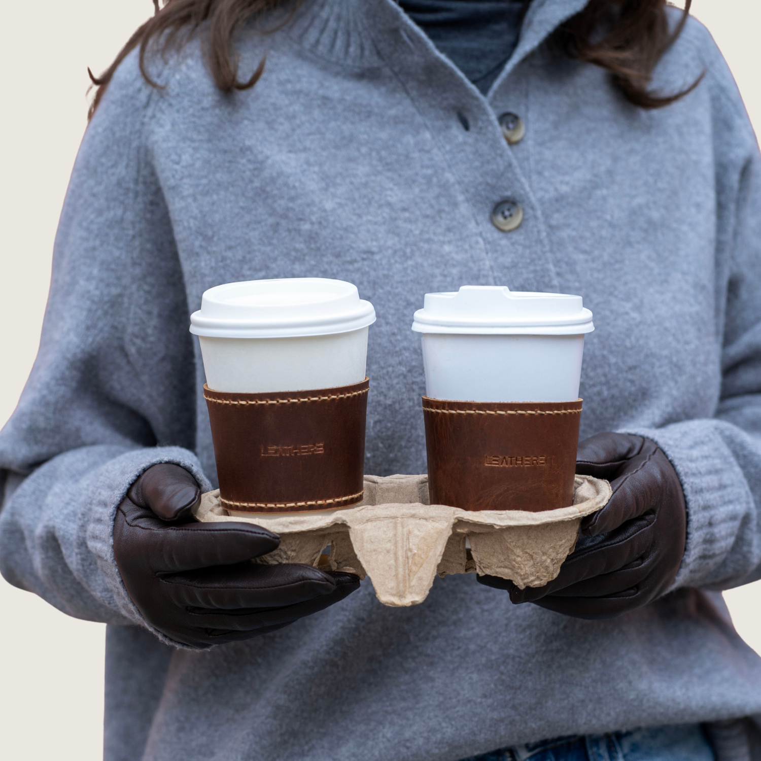 Savannah Leather Coffee Cup Sleeve Set (Pair)