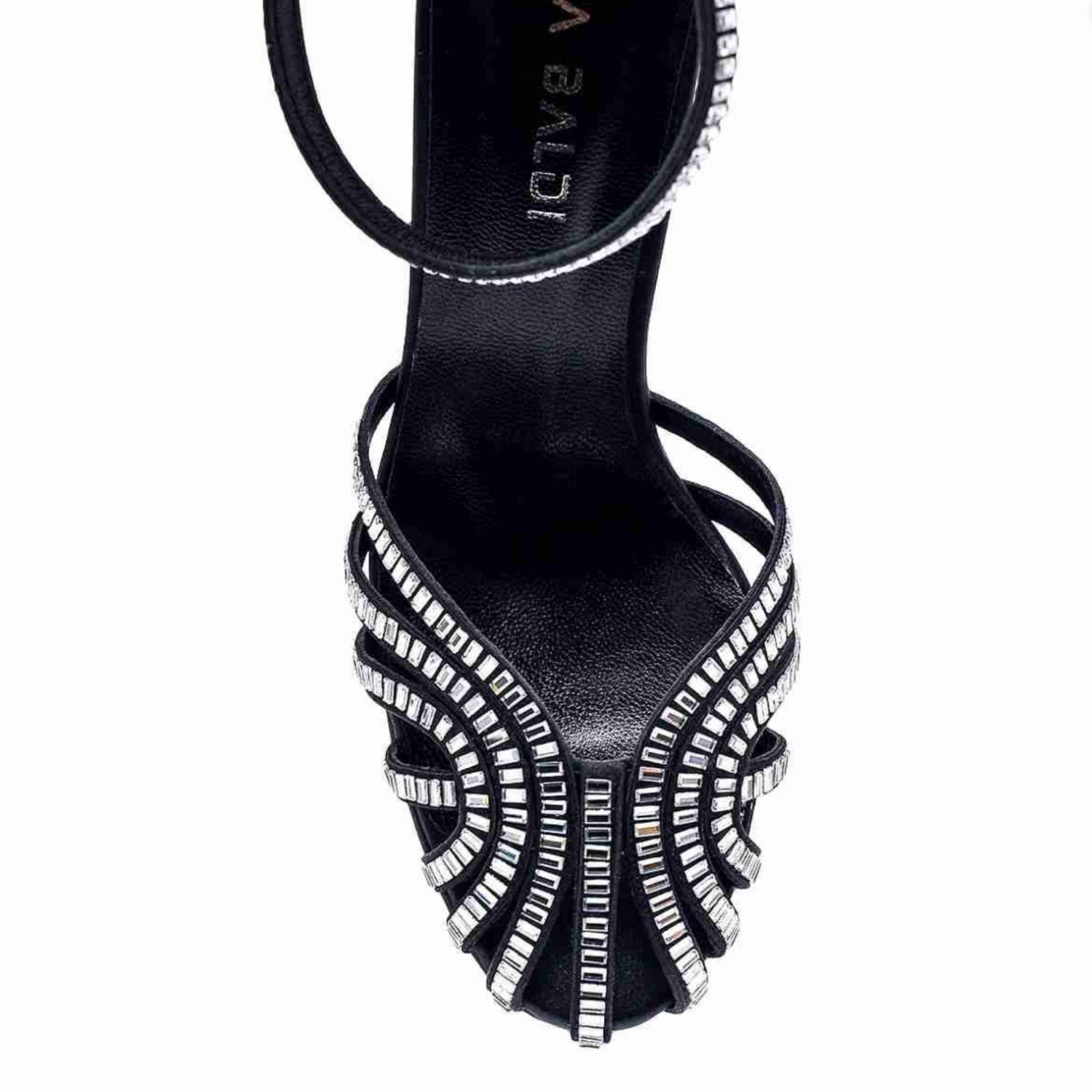 Black Crystal Embellished Platform Sandals with Block Heel - Black - Dayton