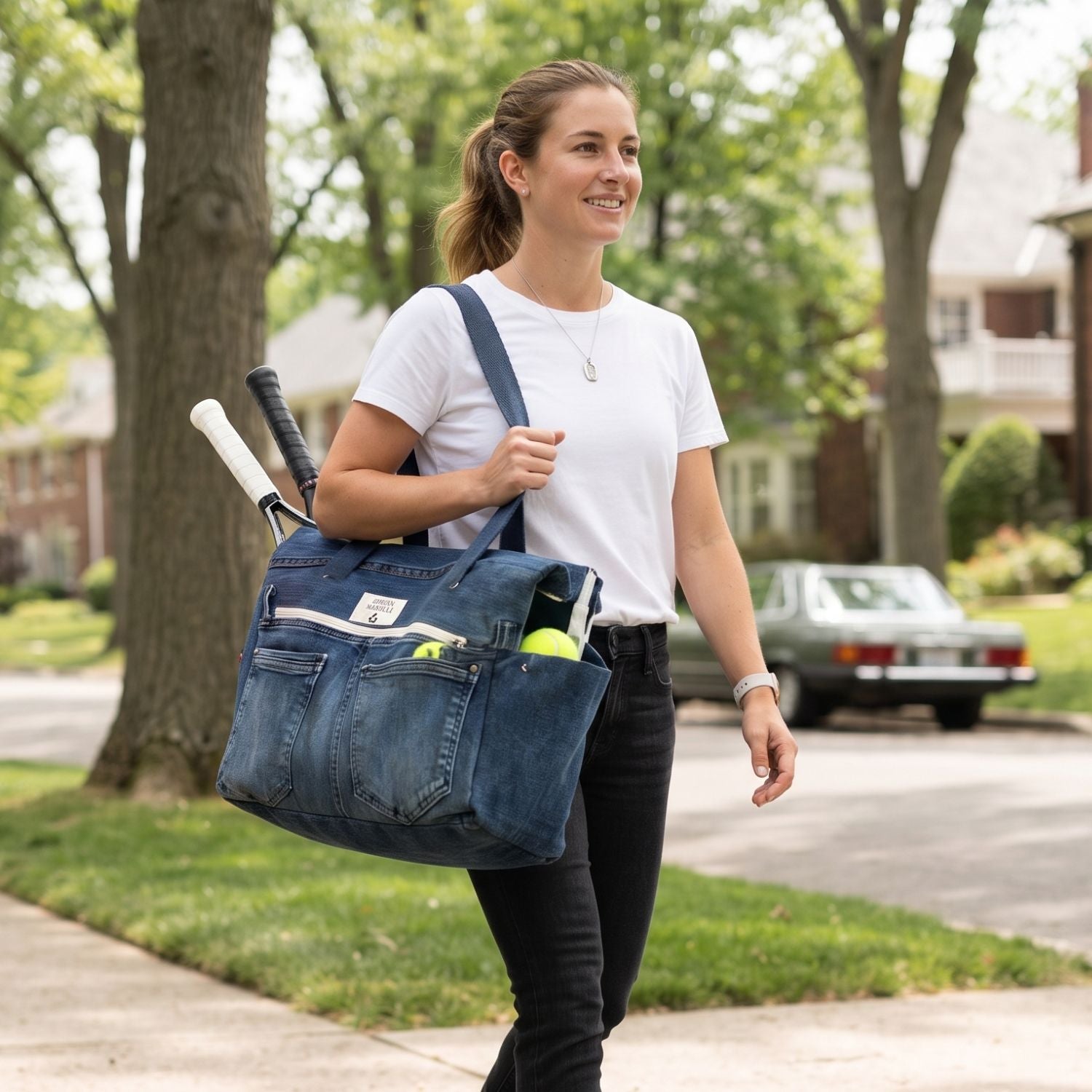 Upcycled Denim Sports Tote - Blue