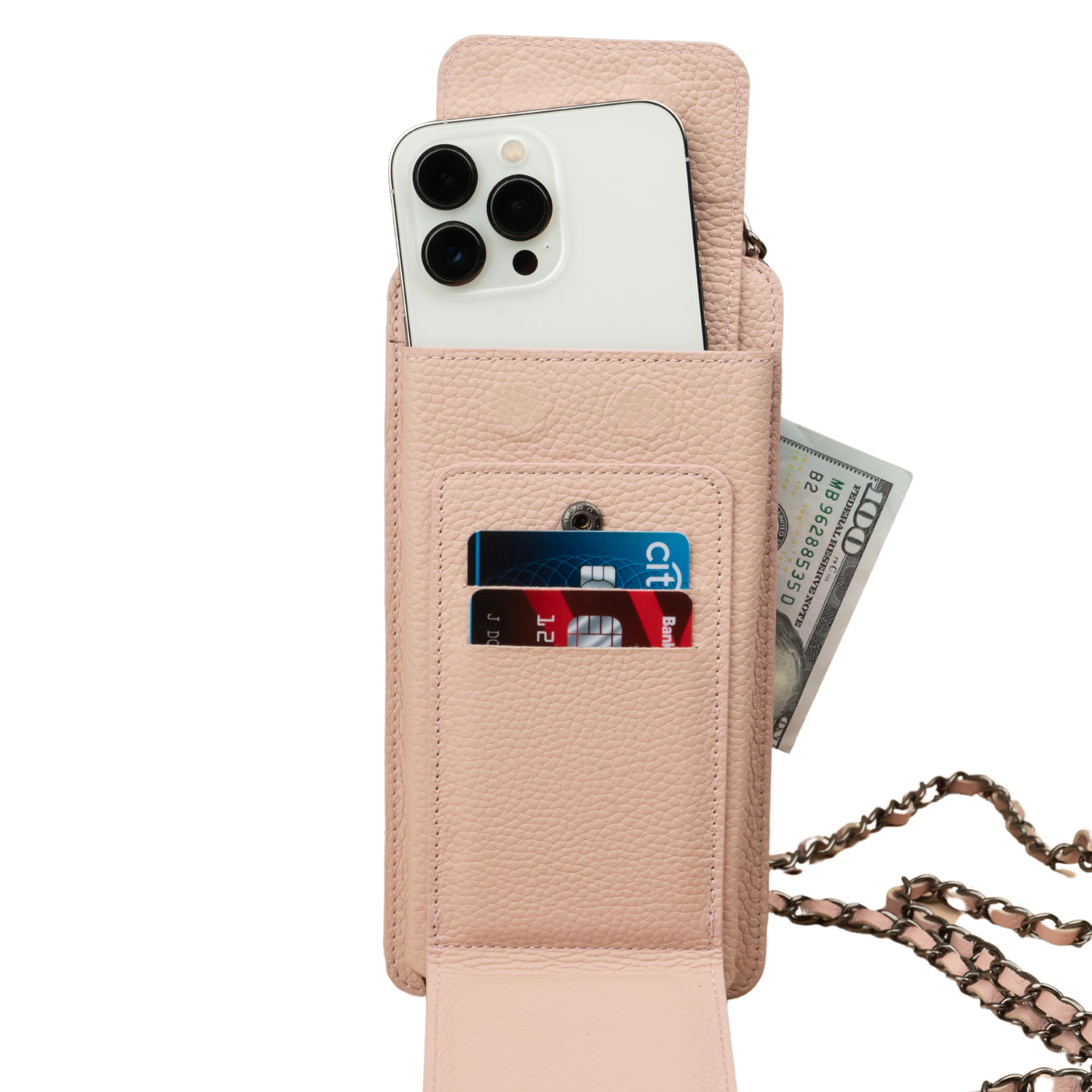 Leather Pink Crossbody Bag Phone Wallet - Columbus