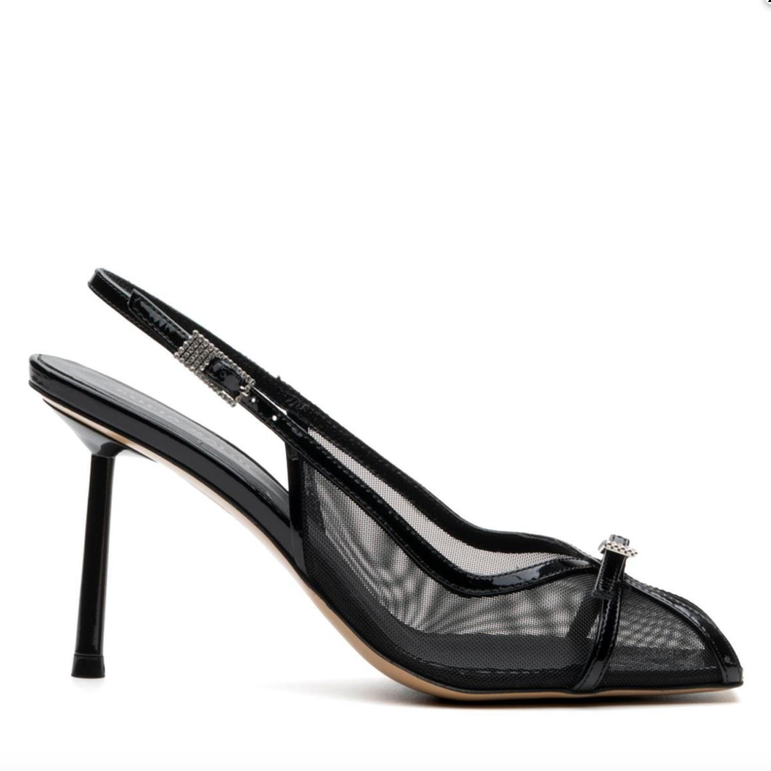 Black Mesh Pointed Toe Slingback High Heels - Black - Pittsburgh