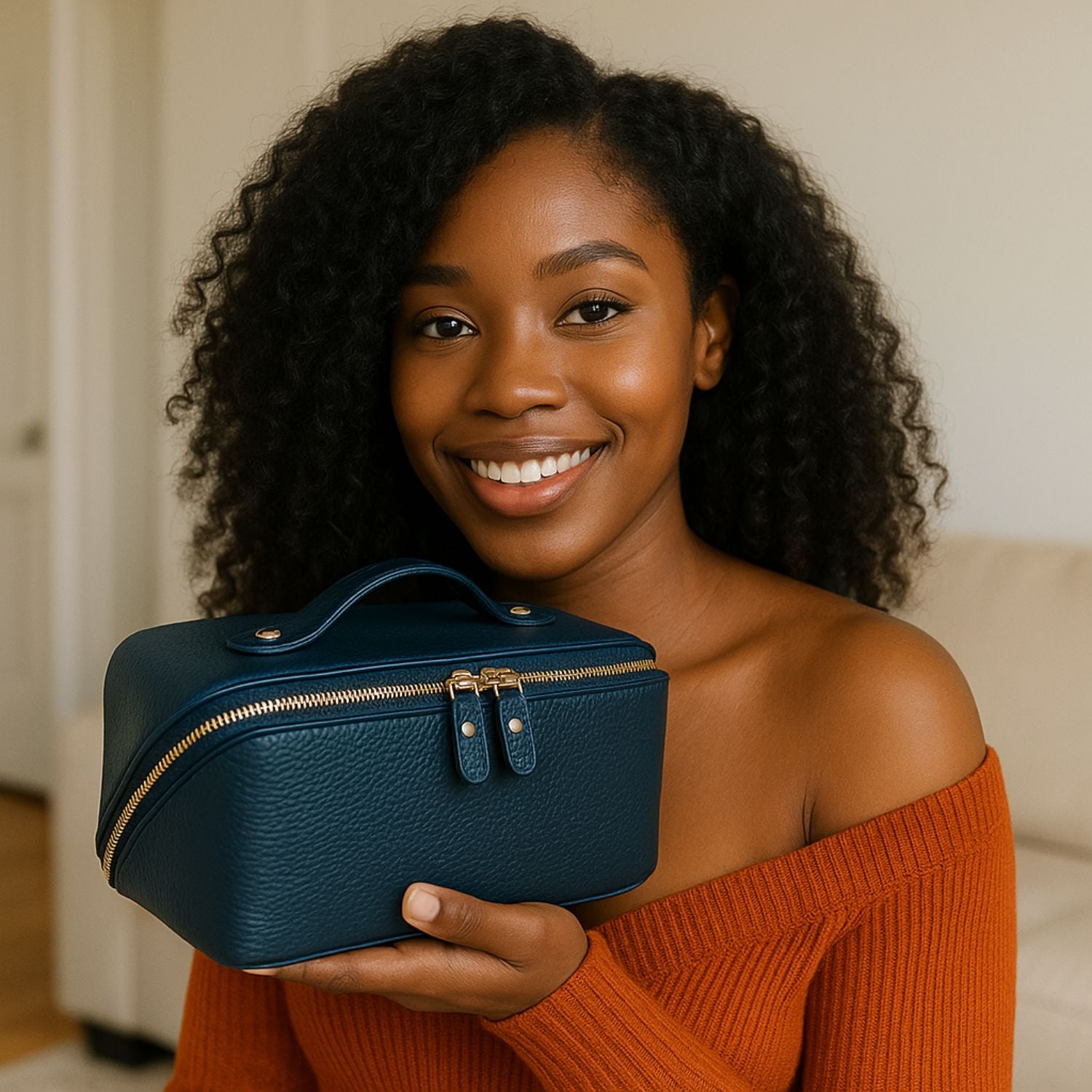 Luxury Leather Travel Vanity Case – Elegant & Spacious-Midnight blue - San Jose