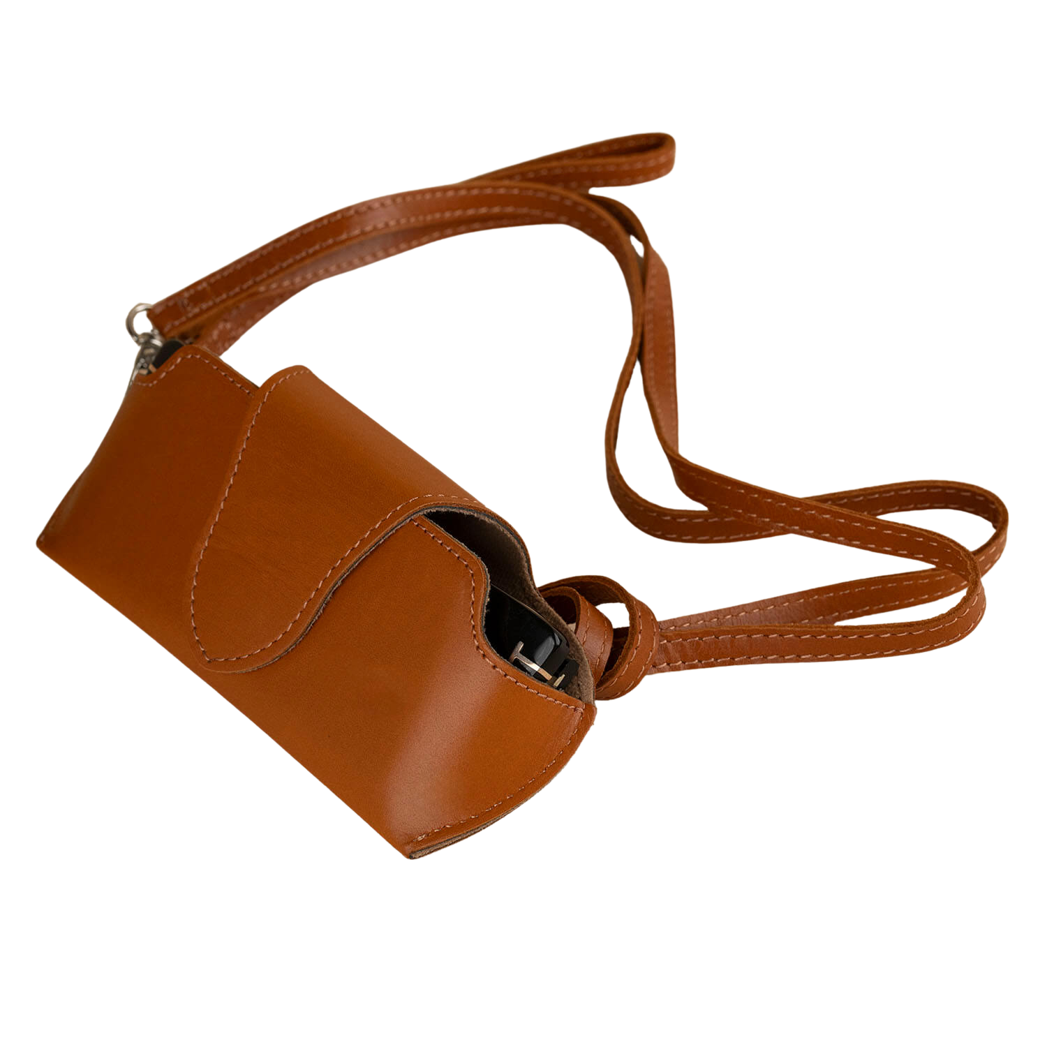 Leather Sunglass Case with Wrist Strap - Medium Brown - Denver