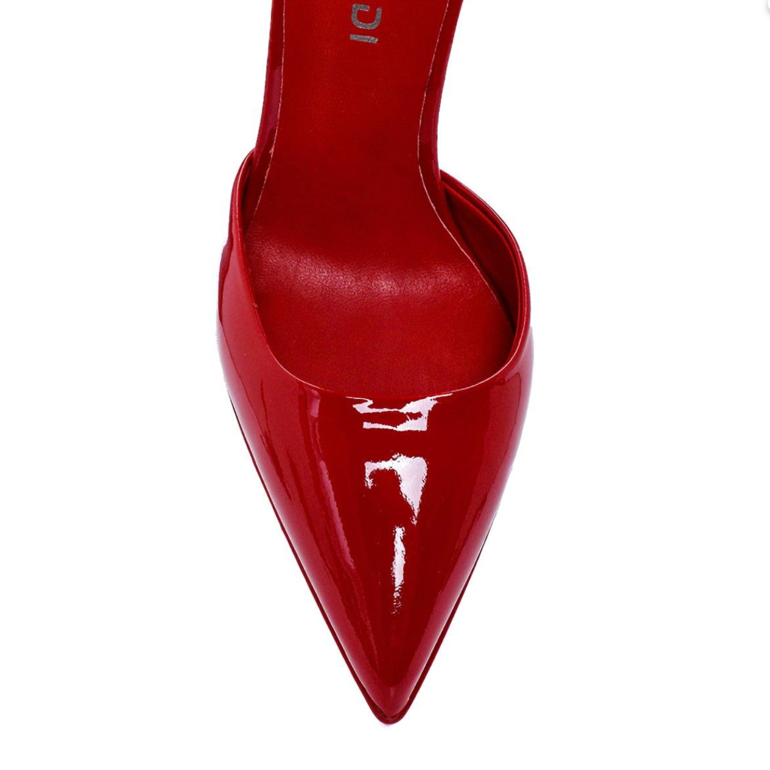 Nude Patent Platform High Heels with Ankle Strap - Red - Centralia