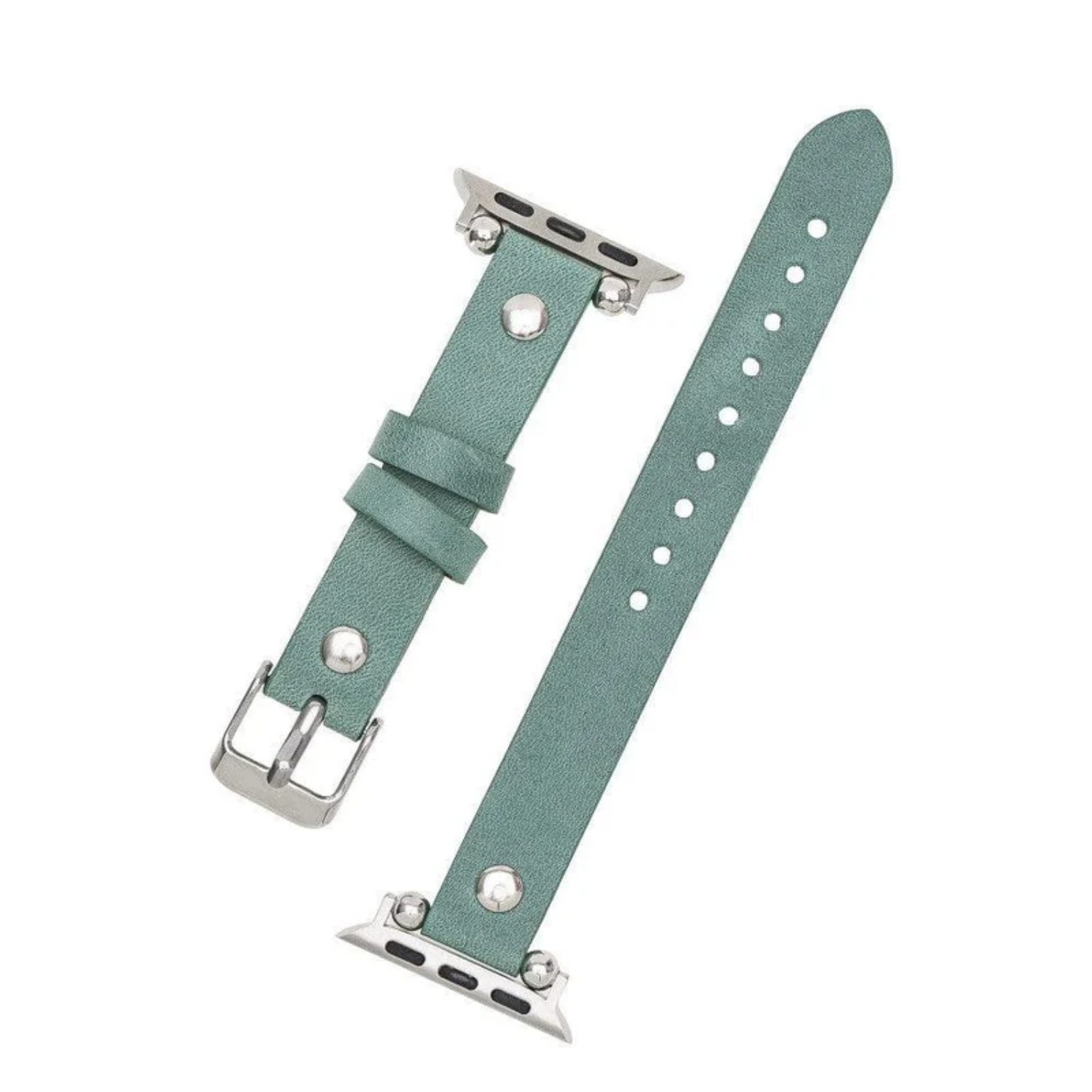 Mint Green Leather Slim Apple Watch Band with Rivet - LEATHERE