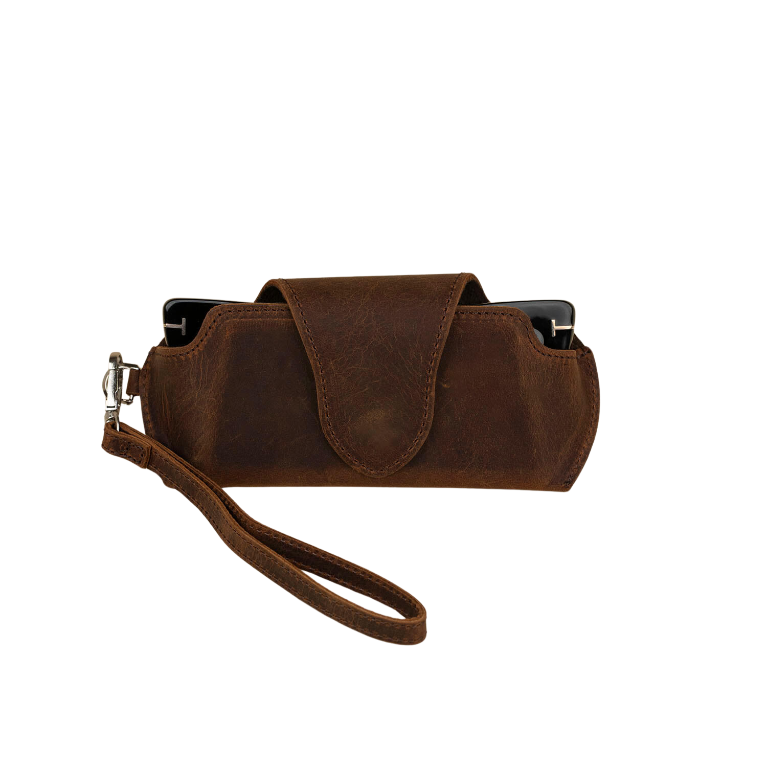 Leather Sunglass Case with Wrist Strap - Rich Dark Brown - Denver