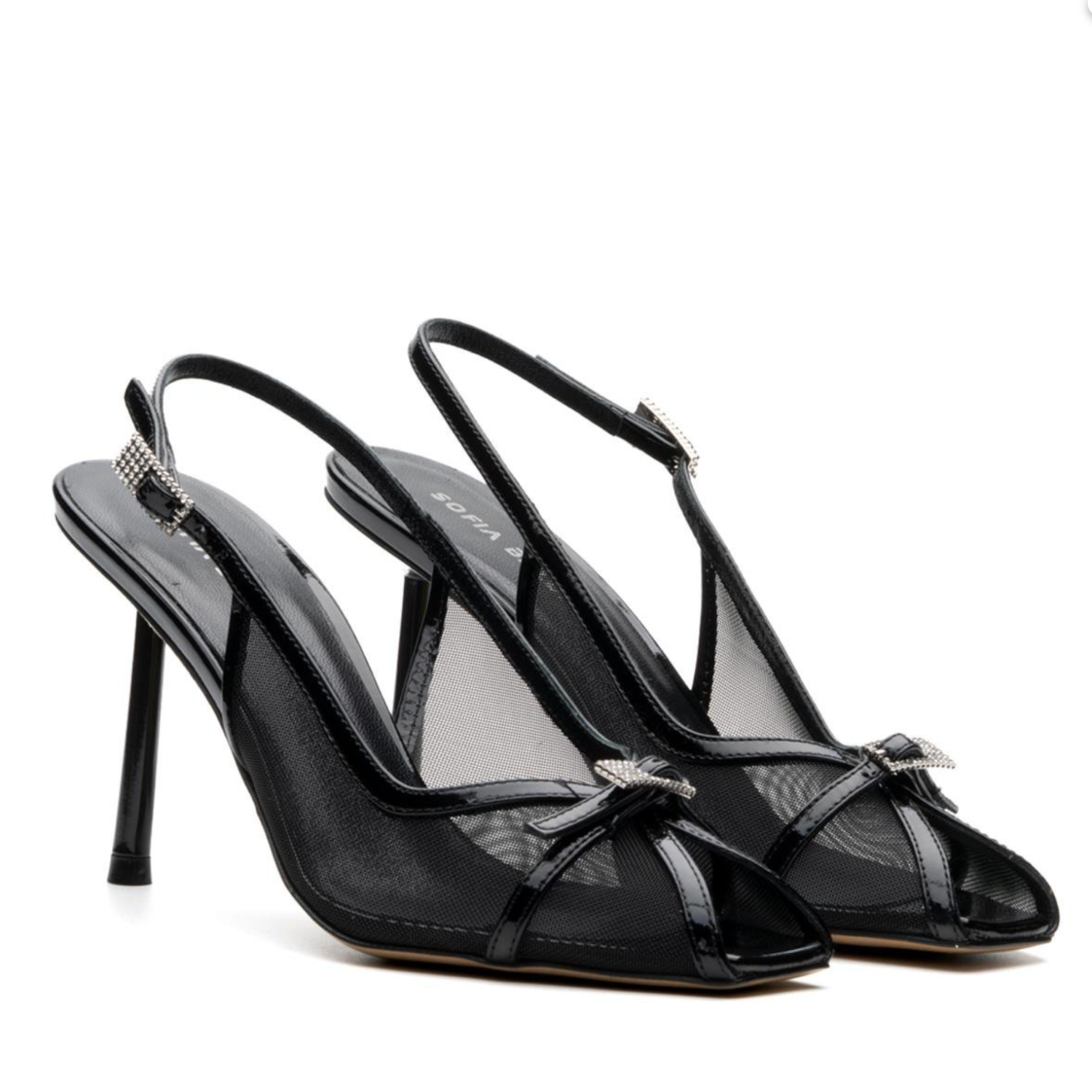 Black Mesh Pointed Toe Slingback High Heels - Black - Pittsburgh