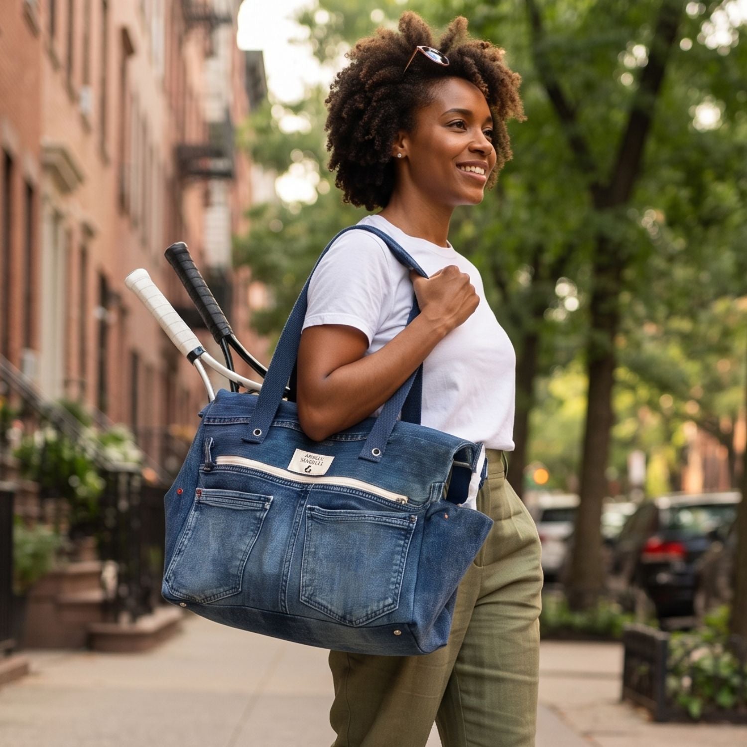 Upcycled Denim Sports Tote - Blue