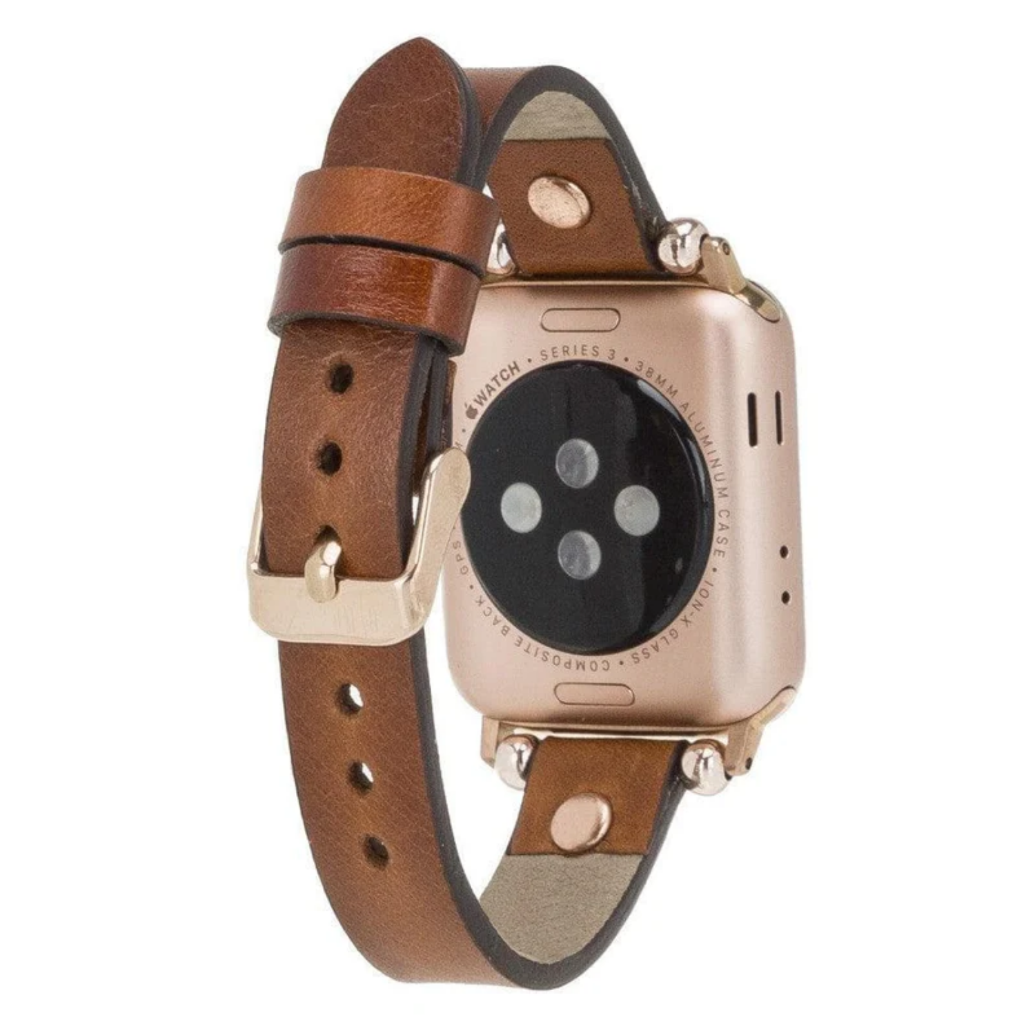 Rustic Brown Leather Slim Apple Watch Band with Rivet - LEATHERE