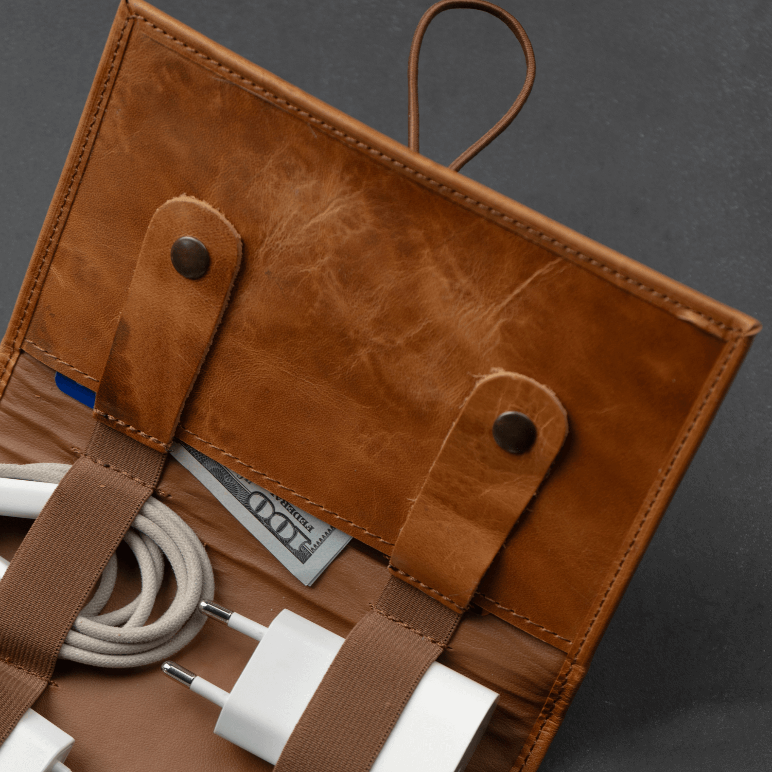 Leather Brown Travel Tech Organizer - Riverside