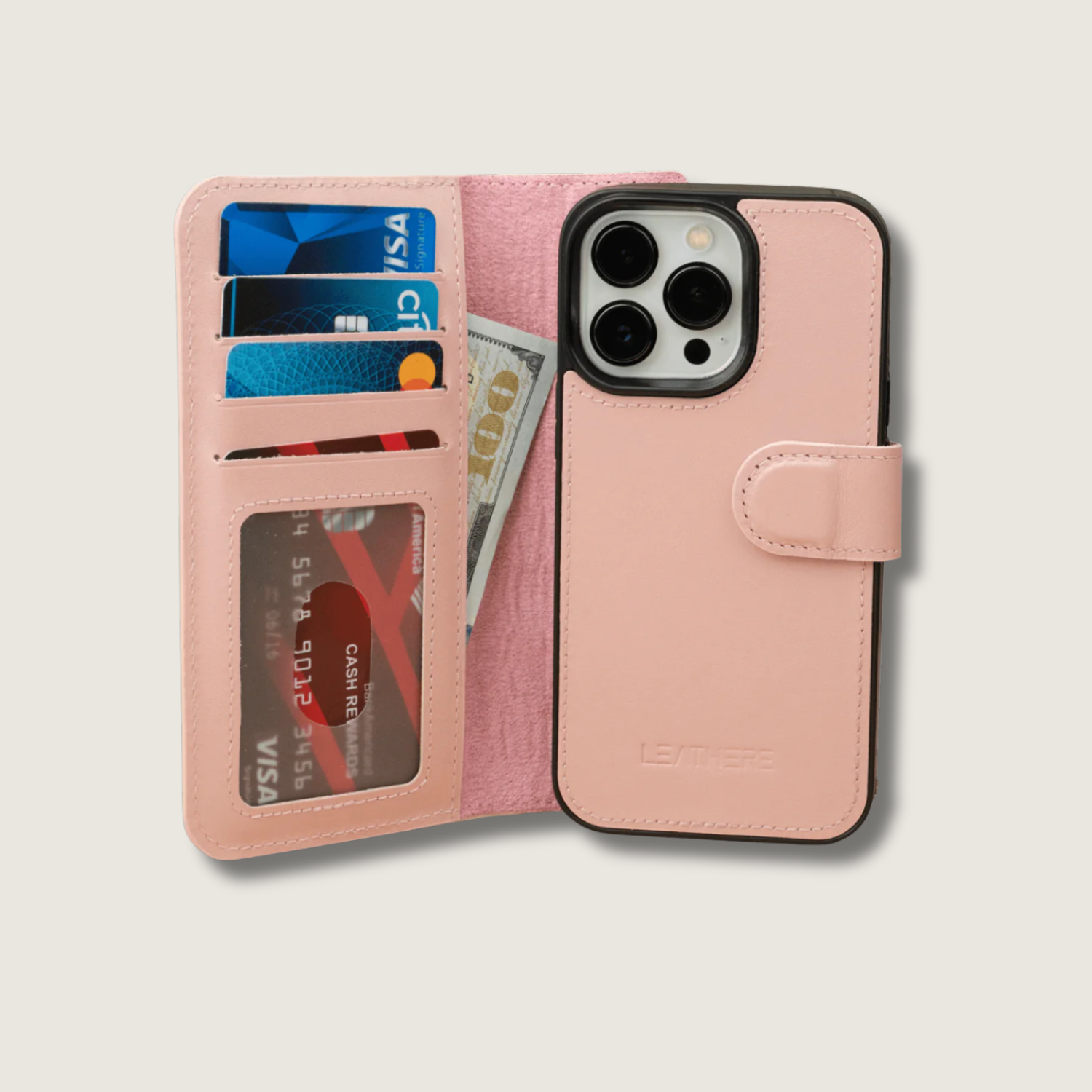 iPhone 15 Series Pink Leather Wallet Case - New York