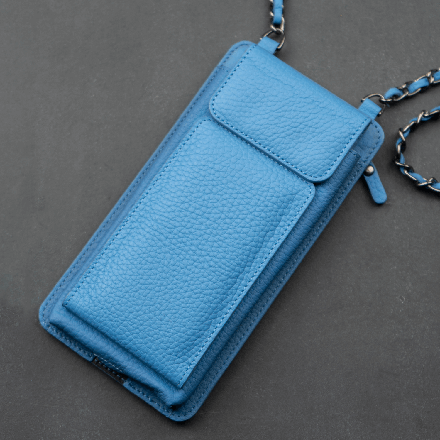 Blue Leather Crossbody Phone Bag & Wallet - LEATHERE