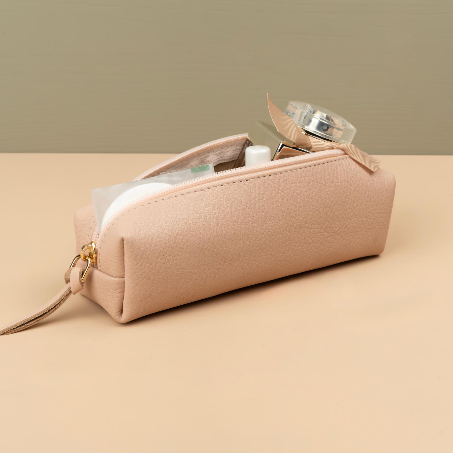 Elegant Leather Makeup Bag - Dusty Rose - Aurora