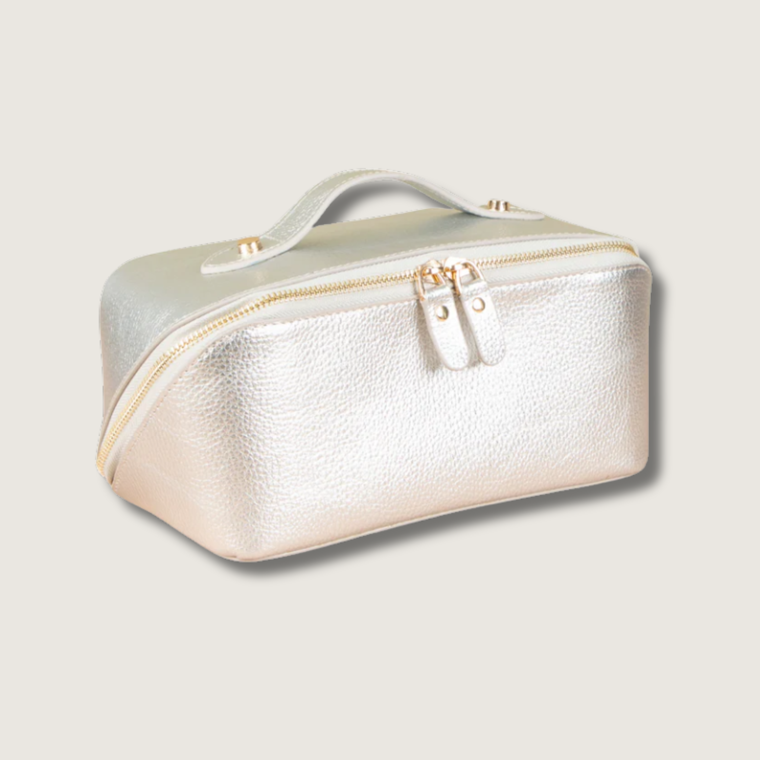 Luxury Leather Travel Vanity Case – Elegant & Spacious-Champagne silver - San Jose