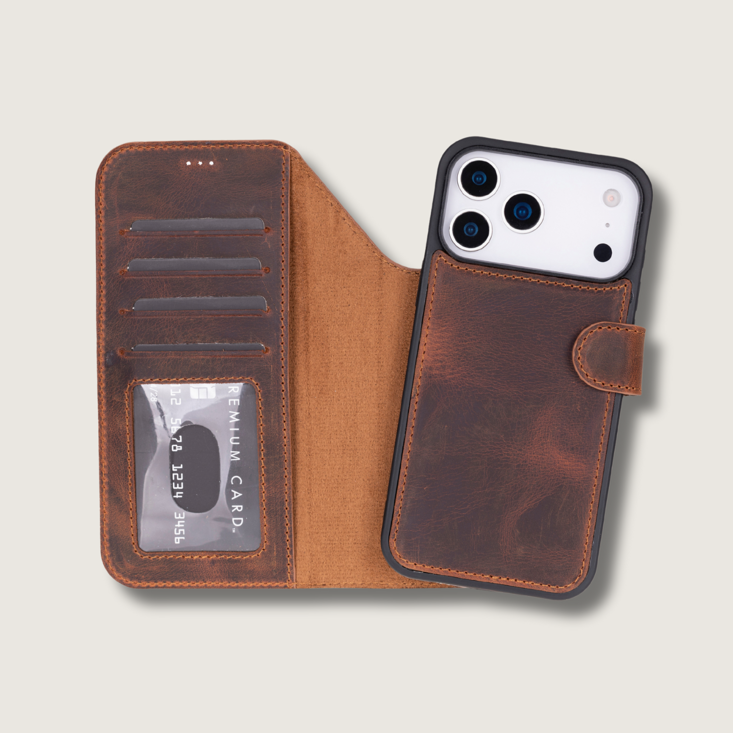 Leather iPhone 17 Pro Wallet Case – Brown - Austin
