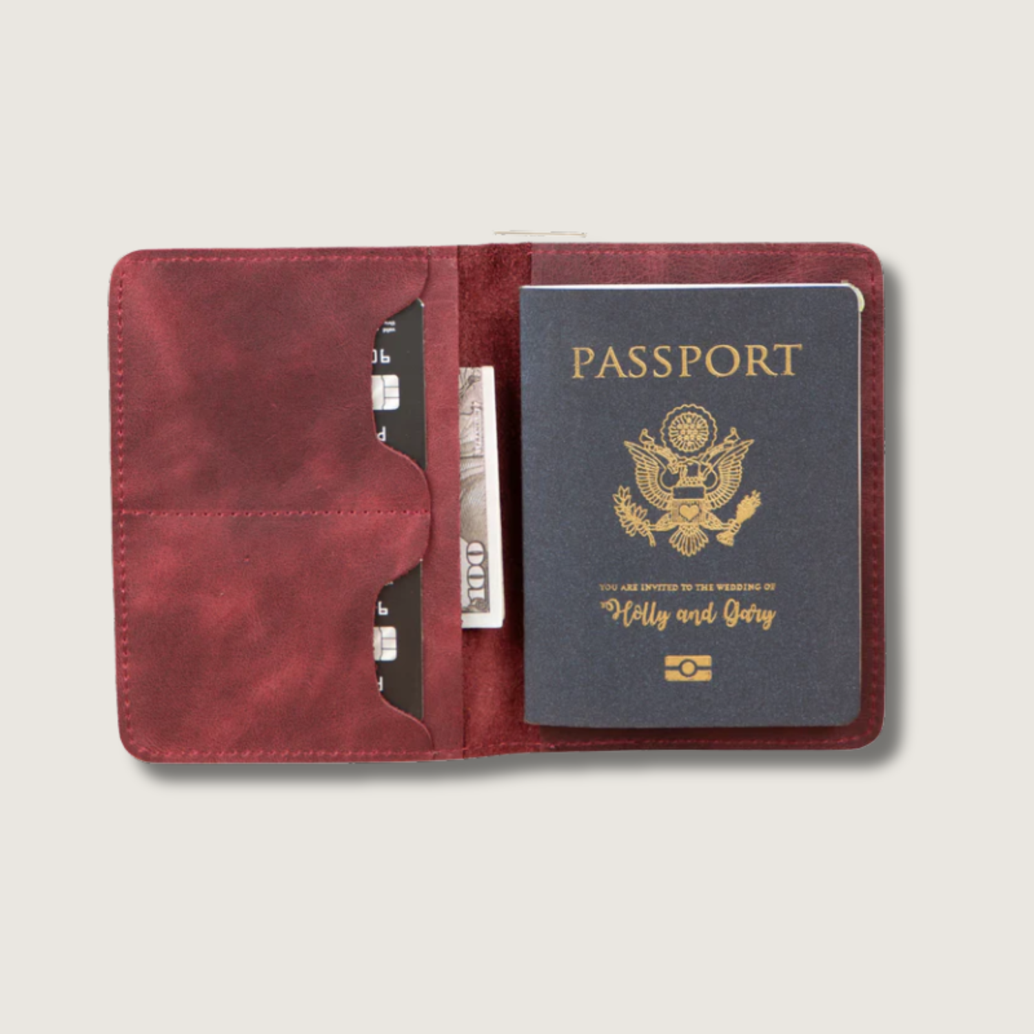 Leather Passport Holder - Burgundy - Milan
