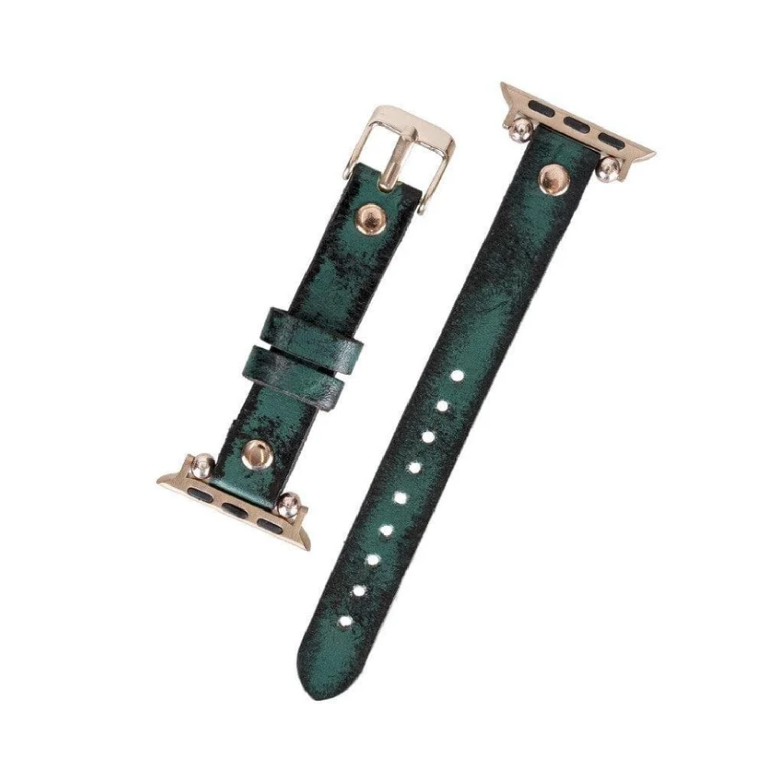 Vintage Green Leather Slim Apple Watch Band with Rivet - LEATHERE