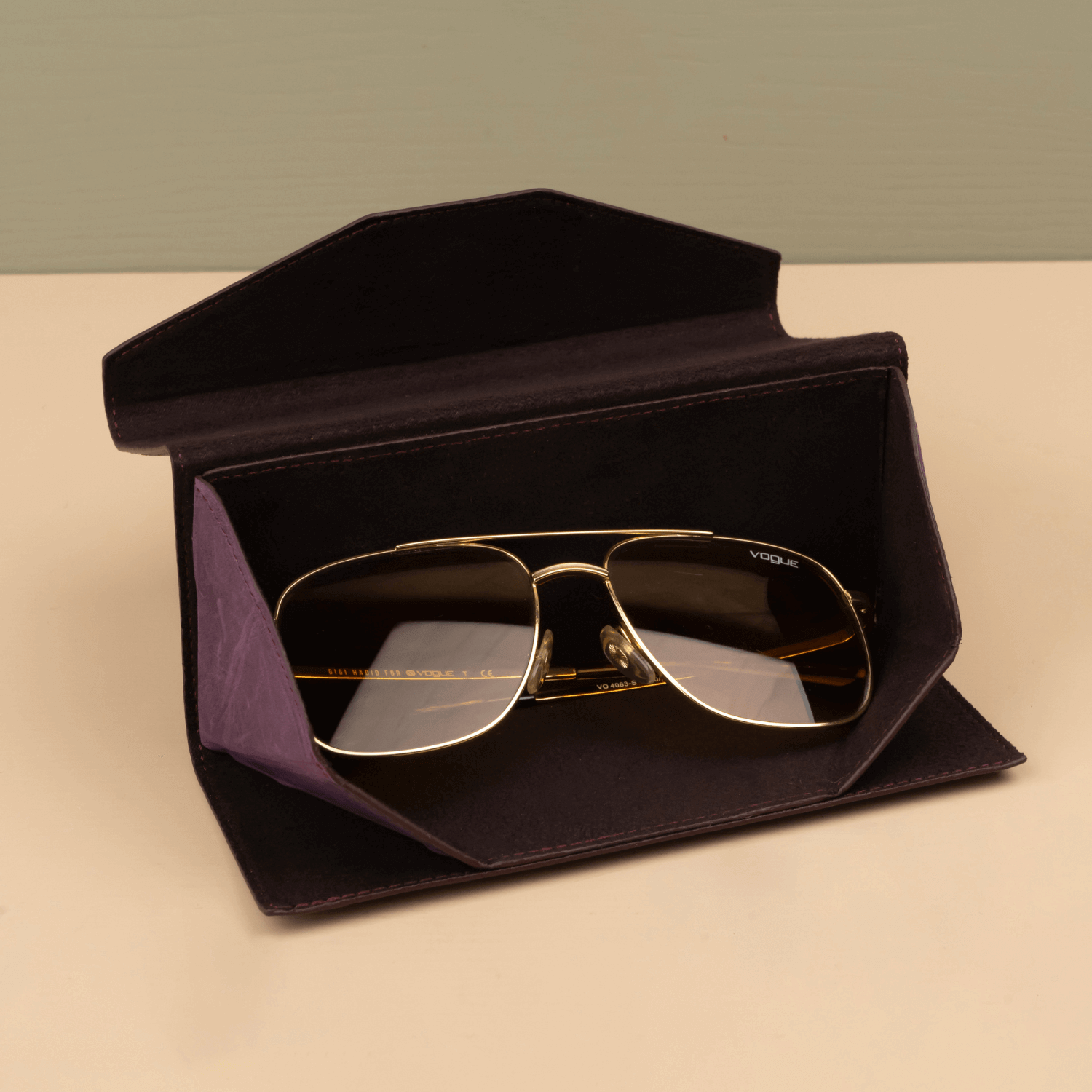 Purple Leather Sunglasses Case - LEATHEREE