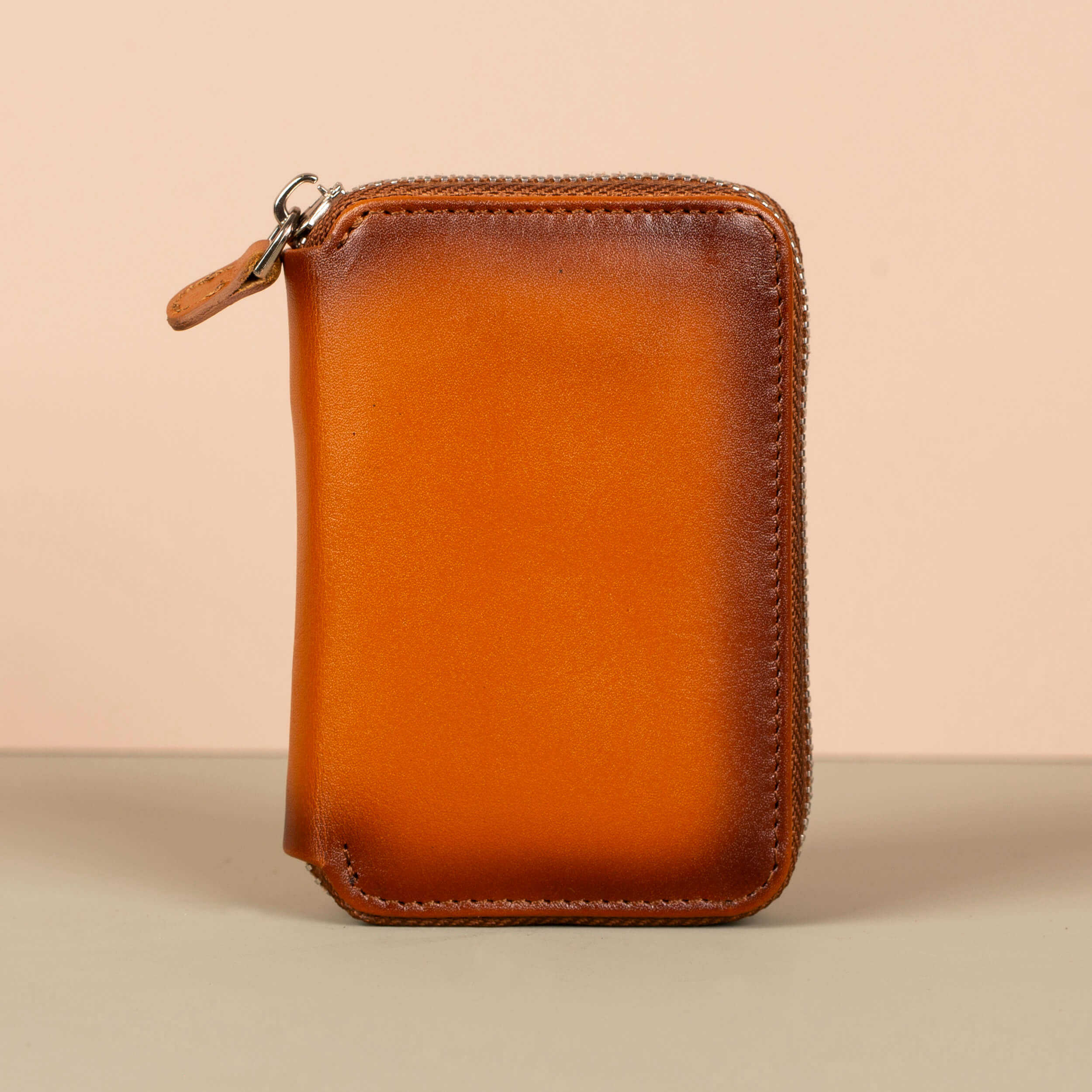 Premium Leather Zipper Wallet - Caramel Brown - Anniston