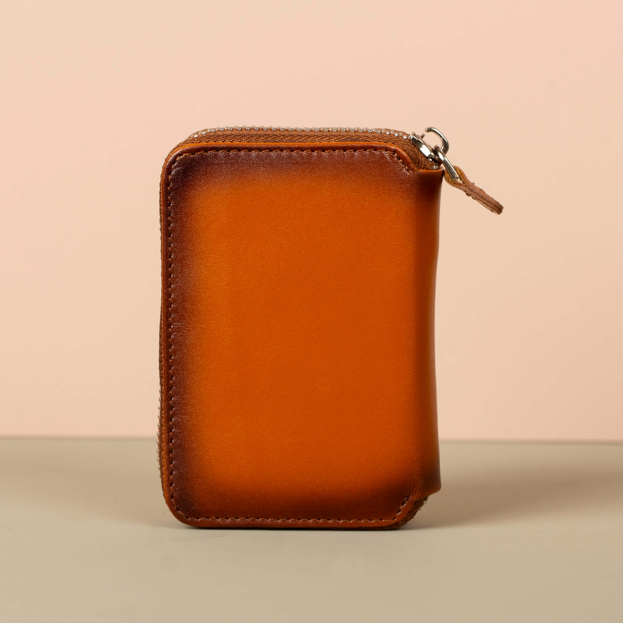 Premium Leather Zipper Wallet - Caramel Brown - Anniston