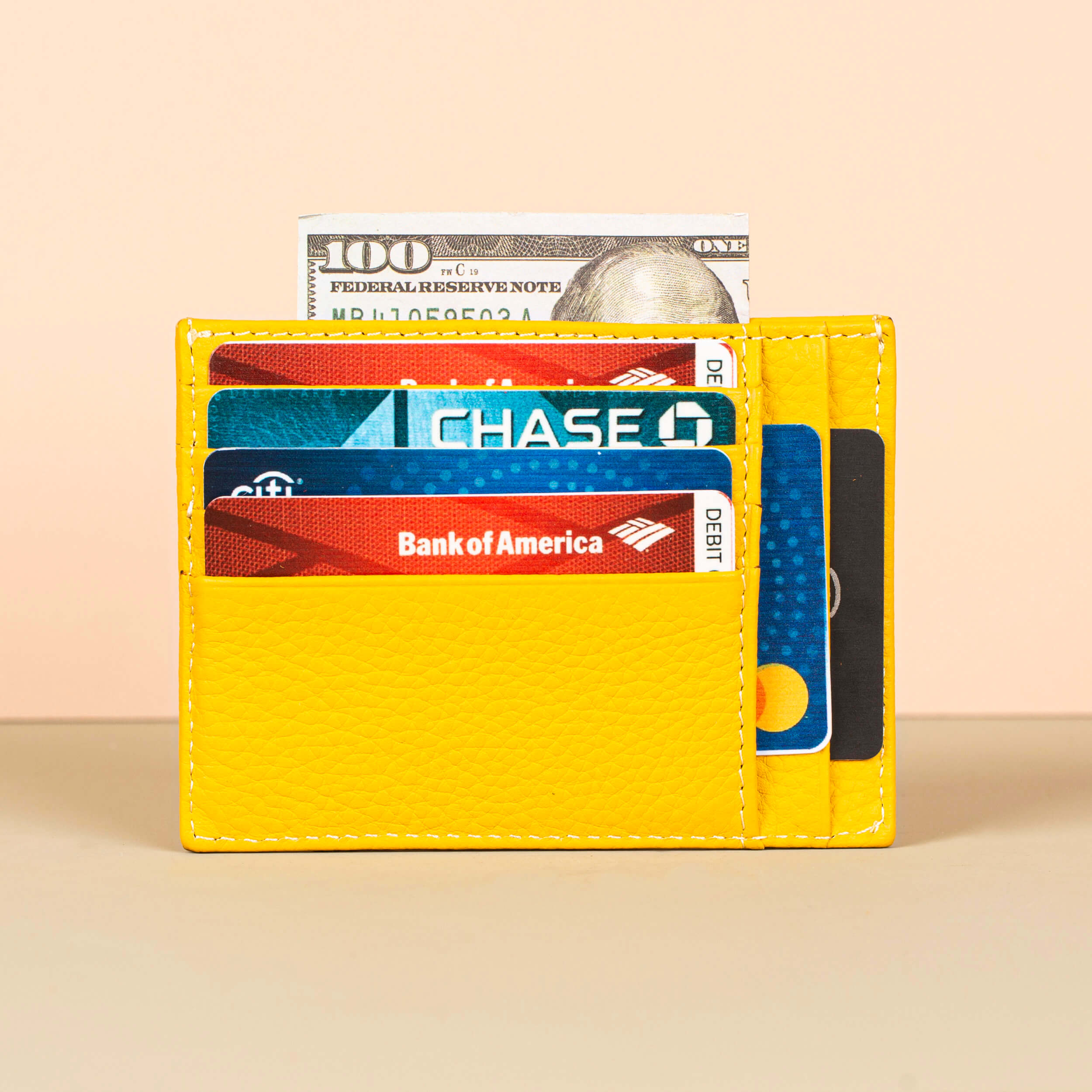 Vibrant Leather Card Holder with Zipper Pocket - Yellow - Concord