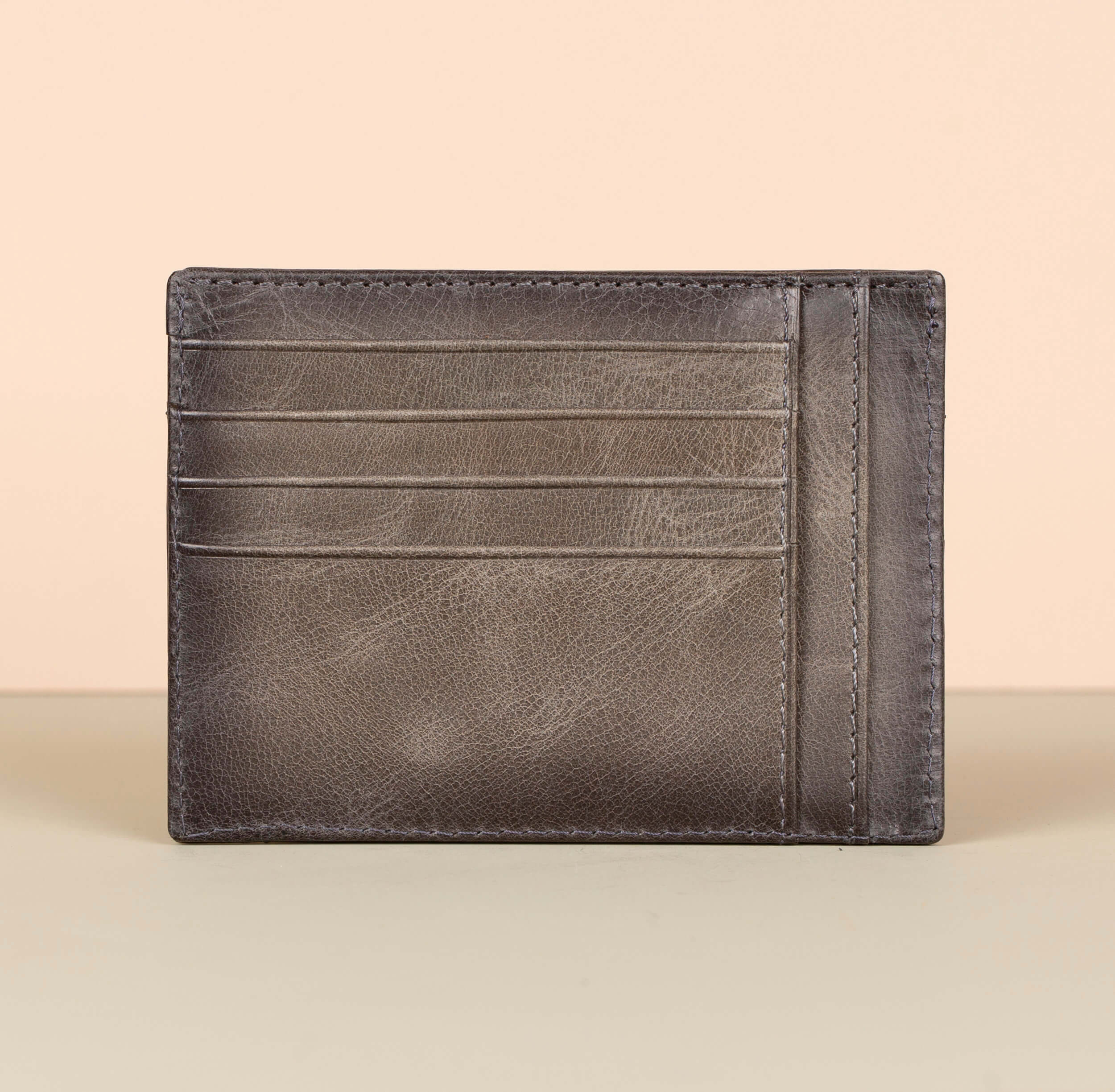 Vibrant Leather Card Holder with Zipper Pocket - Gray - Concord