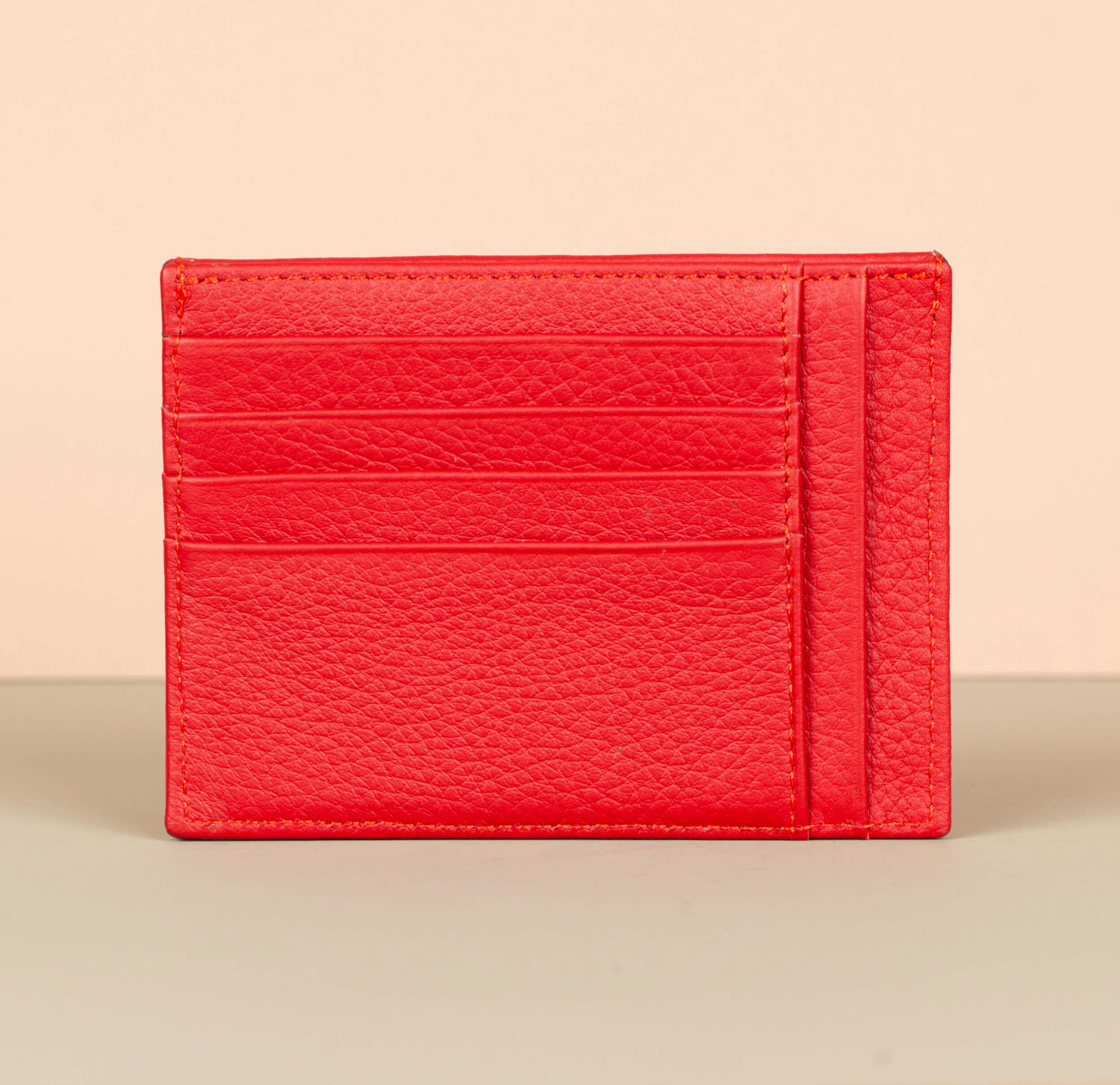 Vibrant Leather Card Holder with Zipper Pocket - Red - Concord