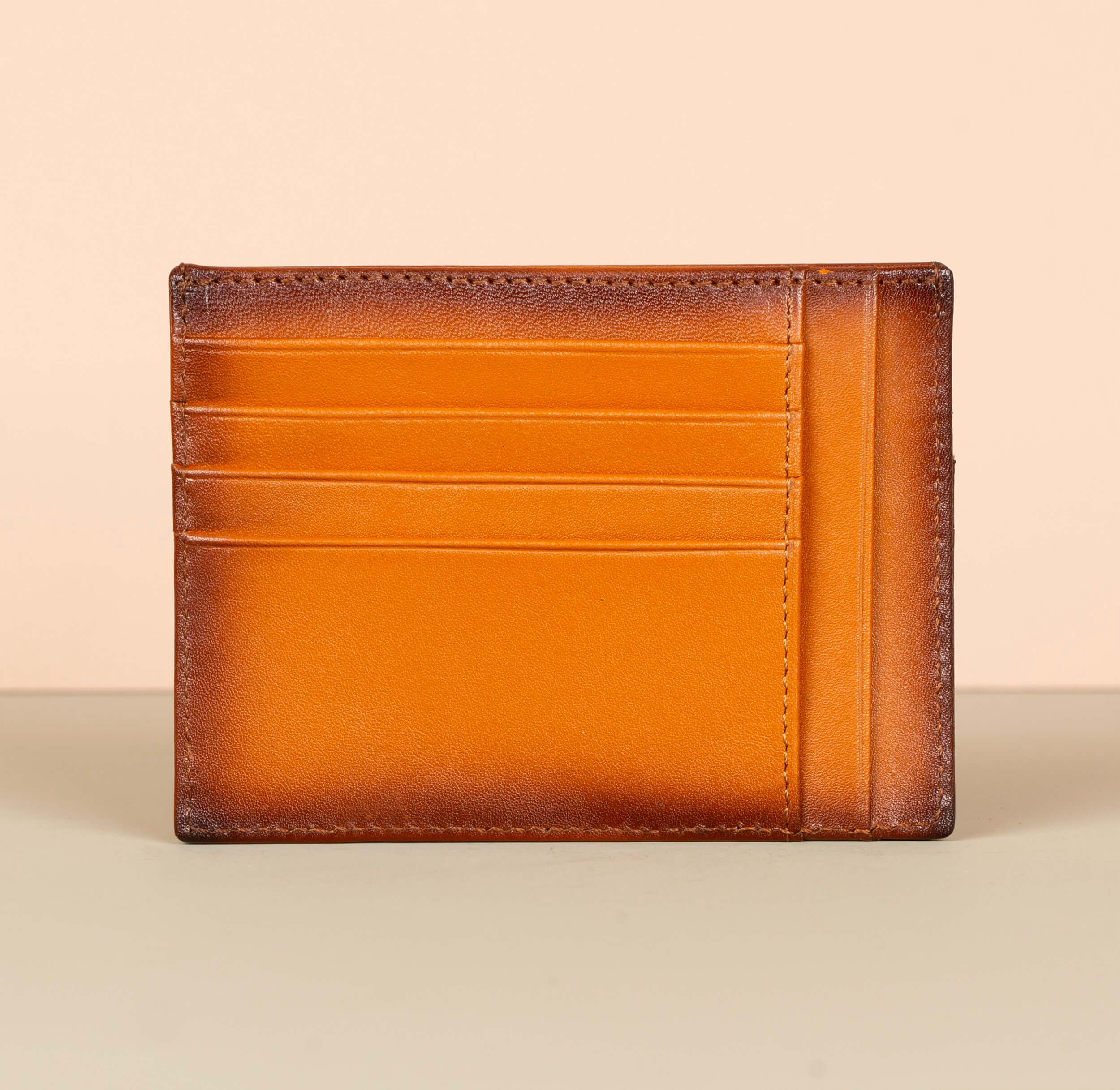 Vibrant Leather Card Holder with Zipper Pocket - Caramel Brown - Concord