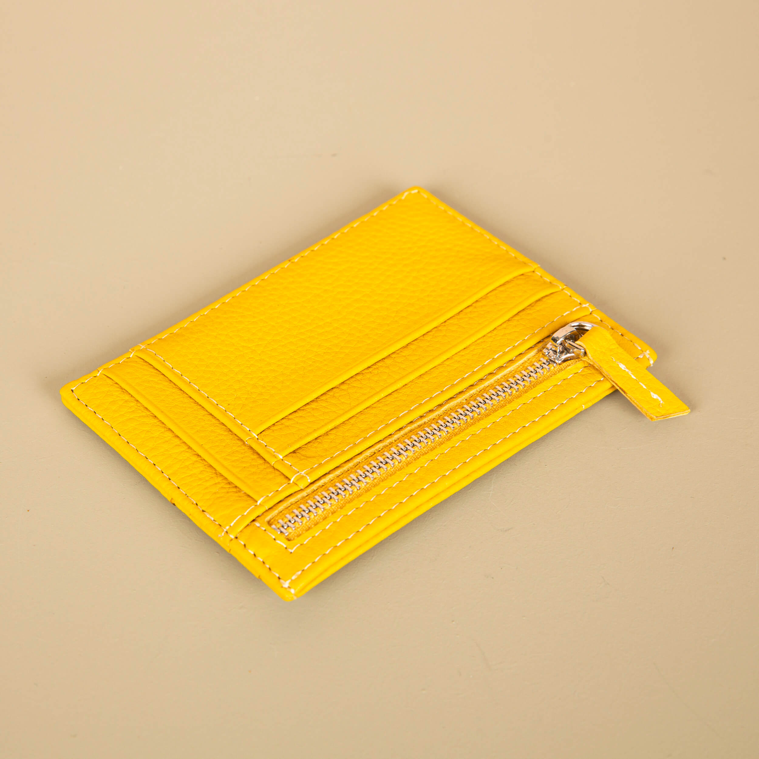 Vibrant Leather Card Holder with Zipper Pocket - Yellow - Concord