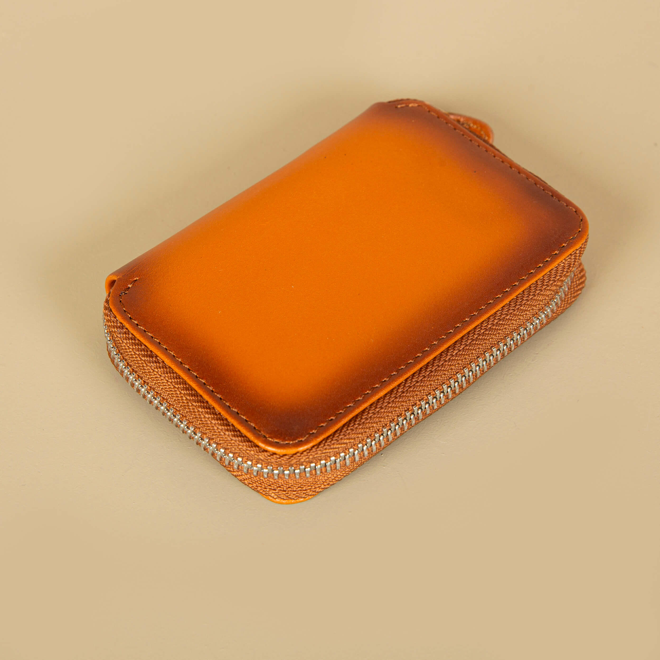 Premium Leather Zipper Wallet - Caramel Brown - Anniston