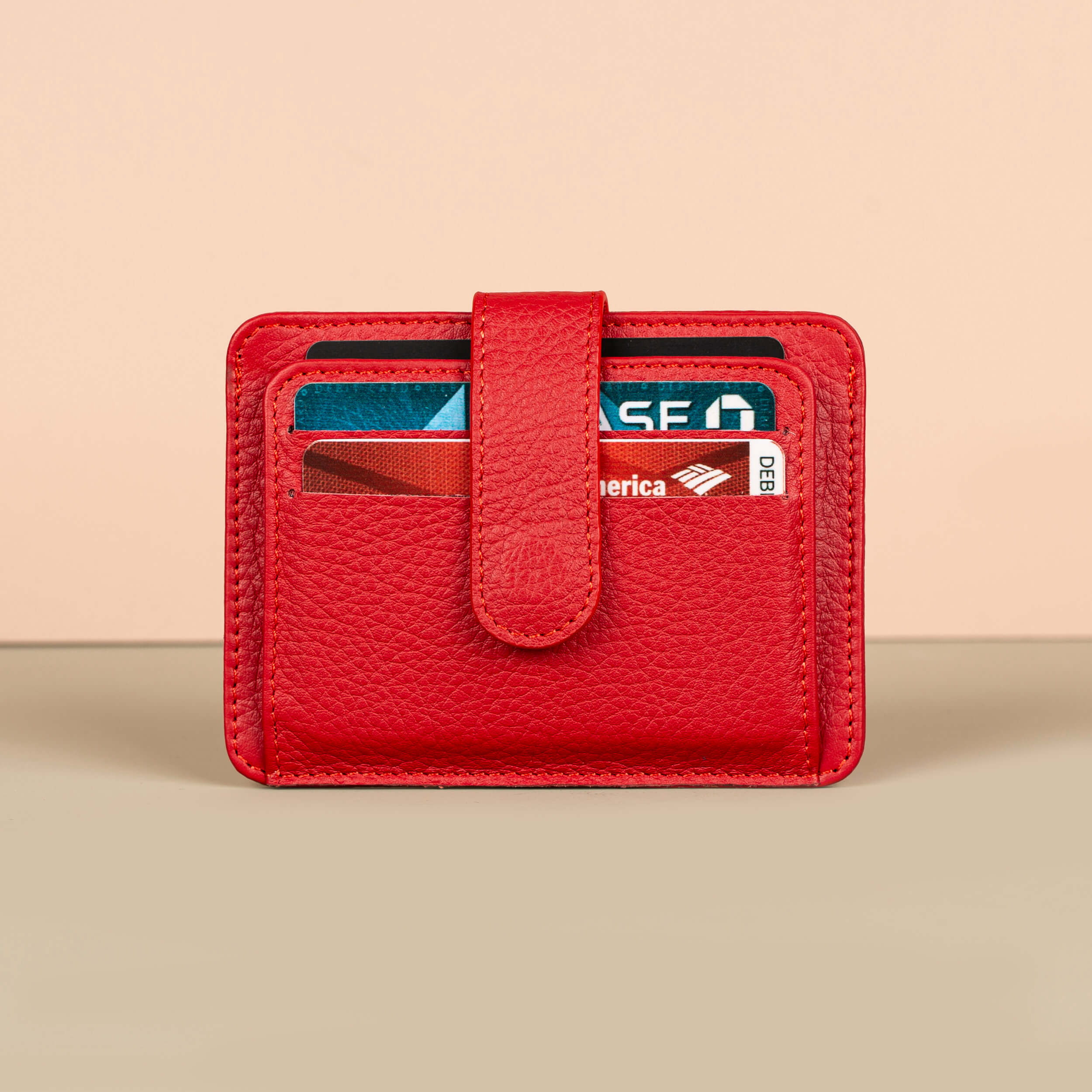 Leather Card Holder Wallet with ID Window - Red - Miami