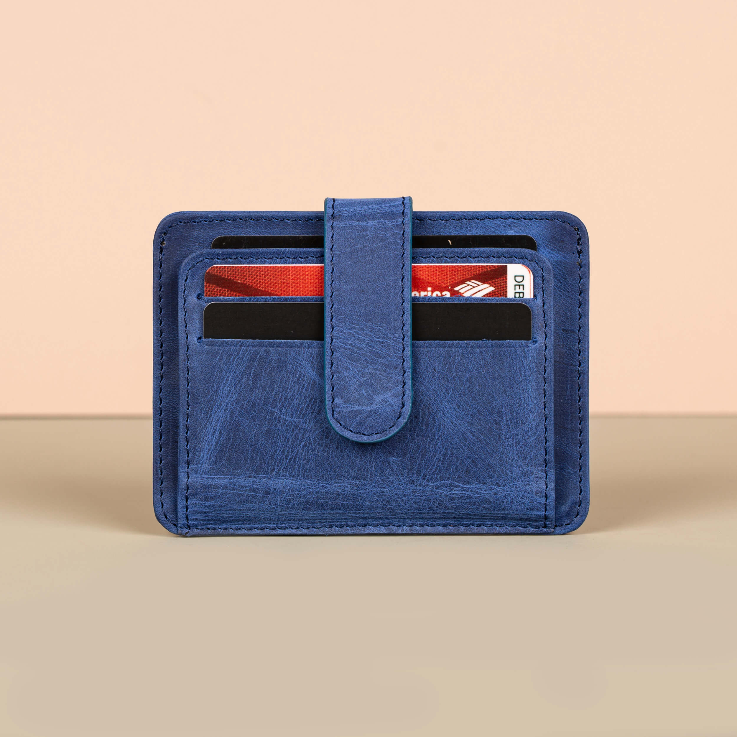 Leather Card Holder Wallet with ID Window - Blue - Miami