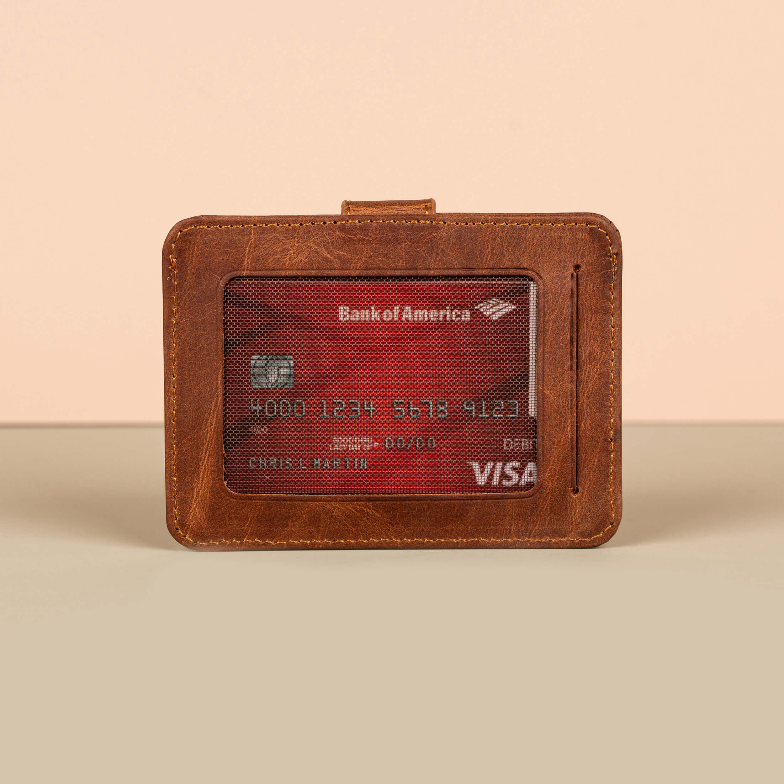 Leather Card Holder Wallet with ID Window - Brown - Miami