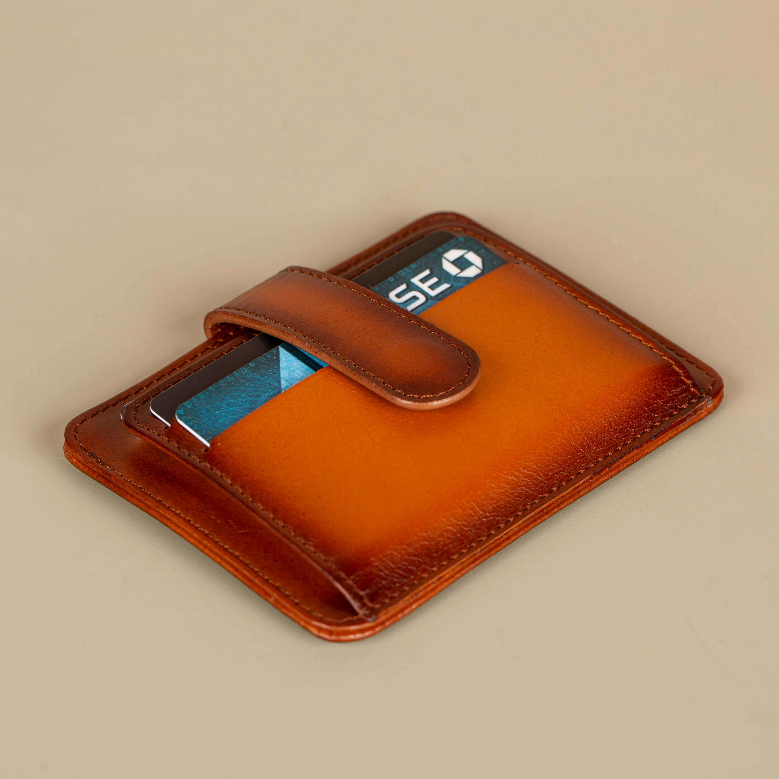 Leather Card Holder Wallet with ID Window - Rich Brown - Miami