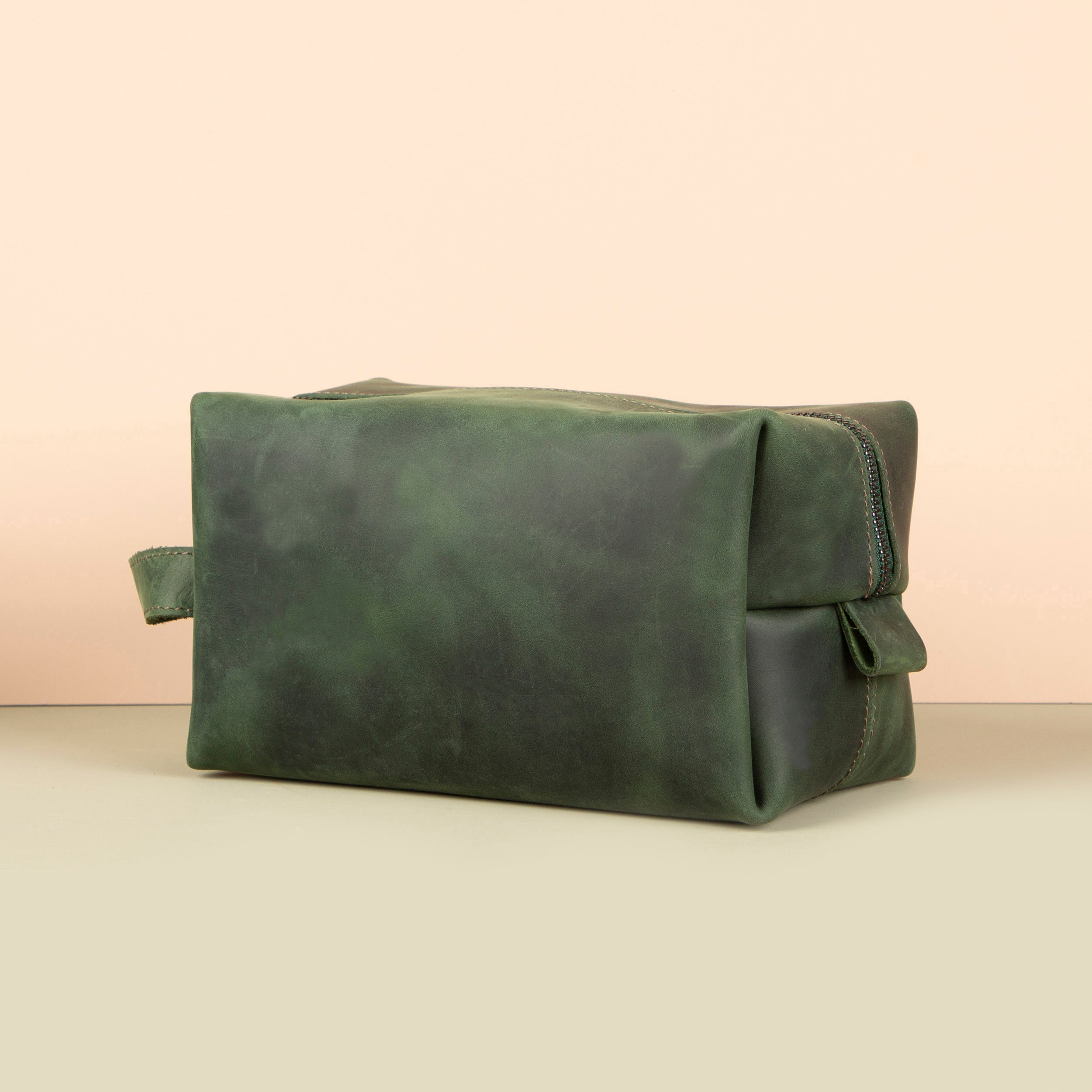 Handmade Leather Makeup Bag - Green- Minneapolis