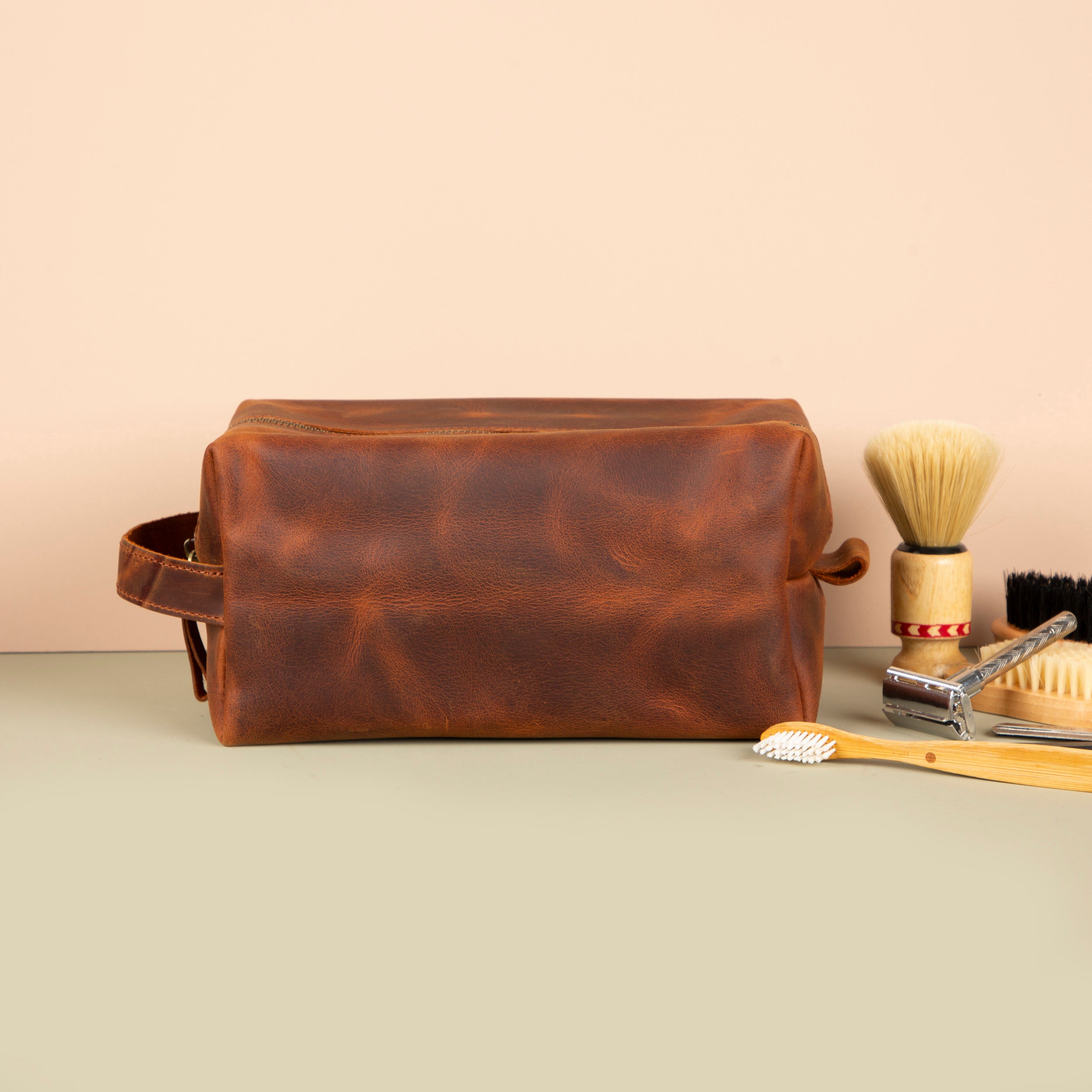 Handmade Leather Makeup Bag - Dark Brown- Minneapolis