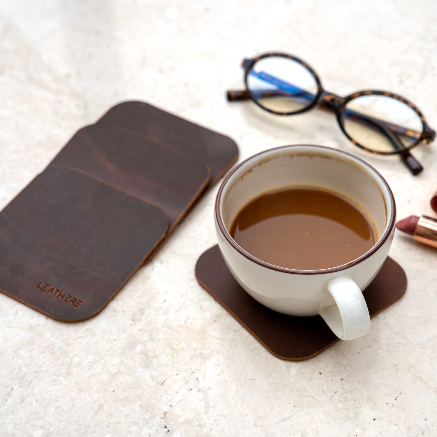 LEATHERE Leather Coffee Coaster Set — Set of 4- Hialeah