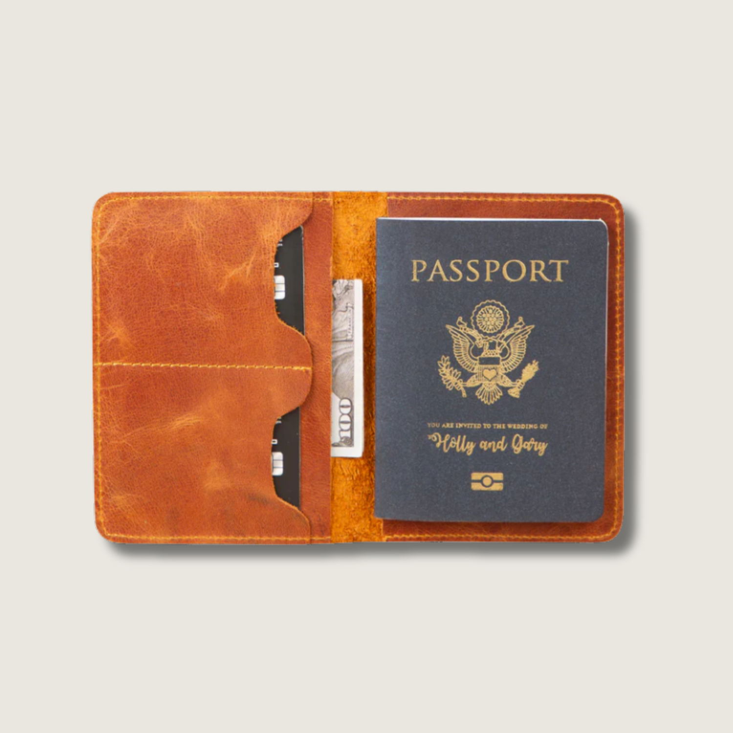 Leather Passport Holder - Brown - Milan