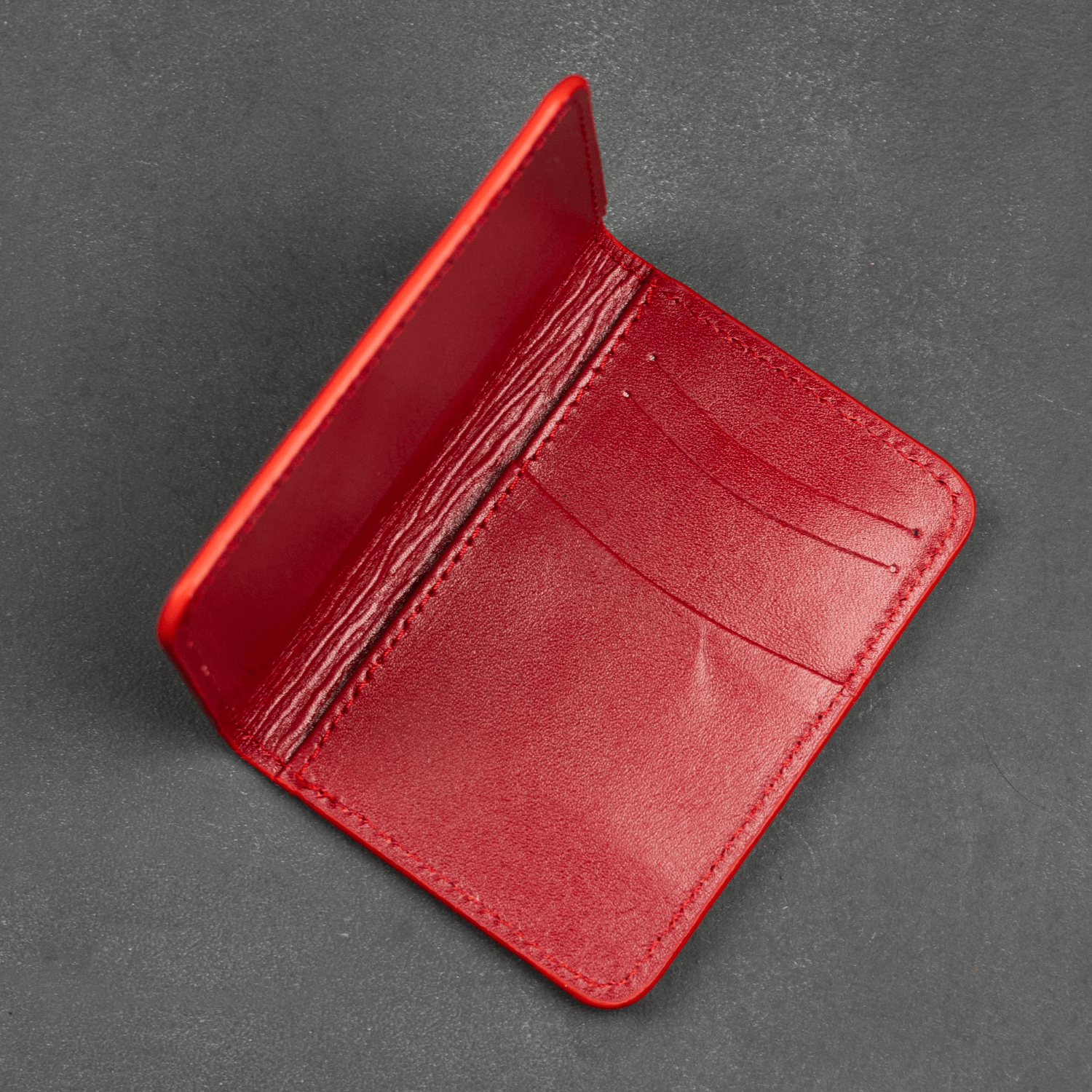 Red Leather Thin Wallet with Card Holder - LEATHERE