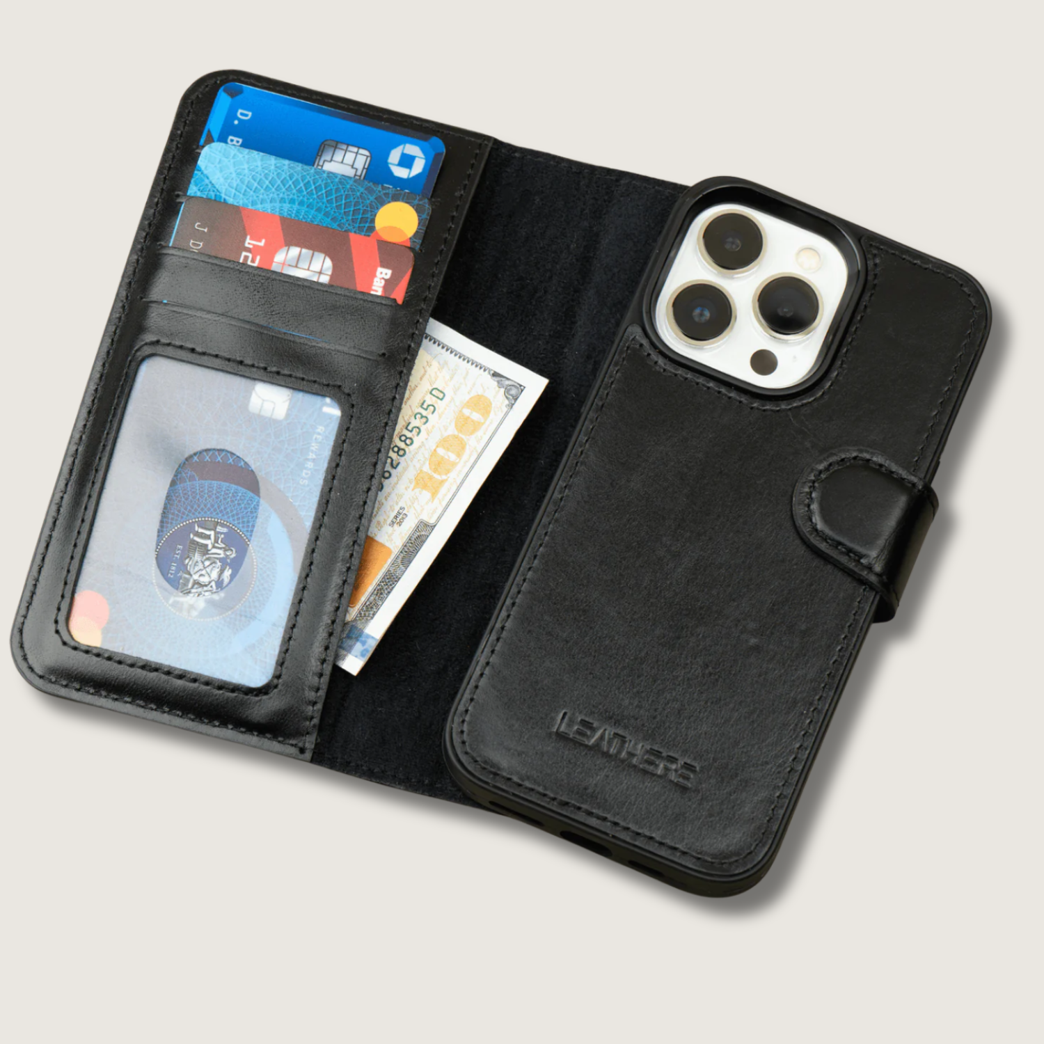 iPhone 15 Series Black Leather Wallet Case - New York