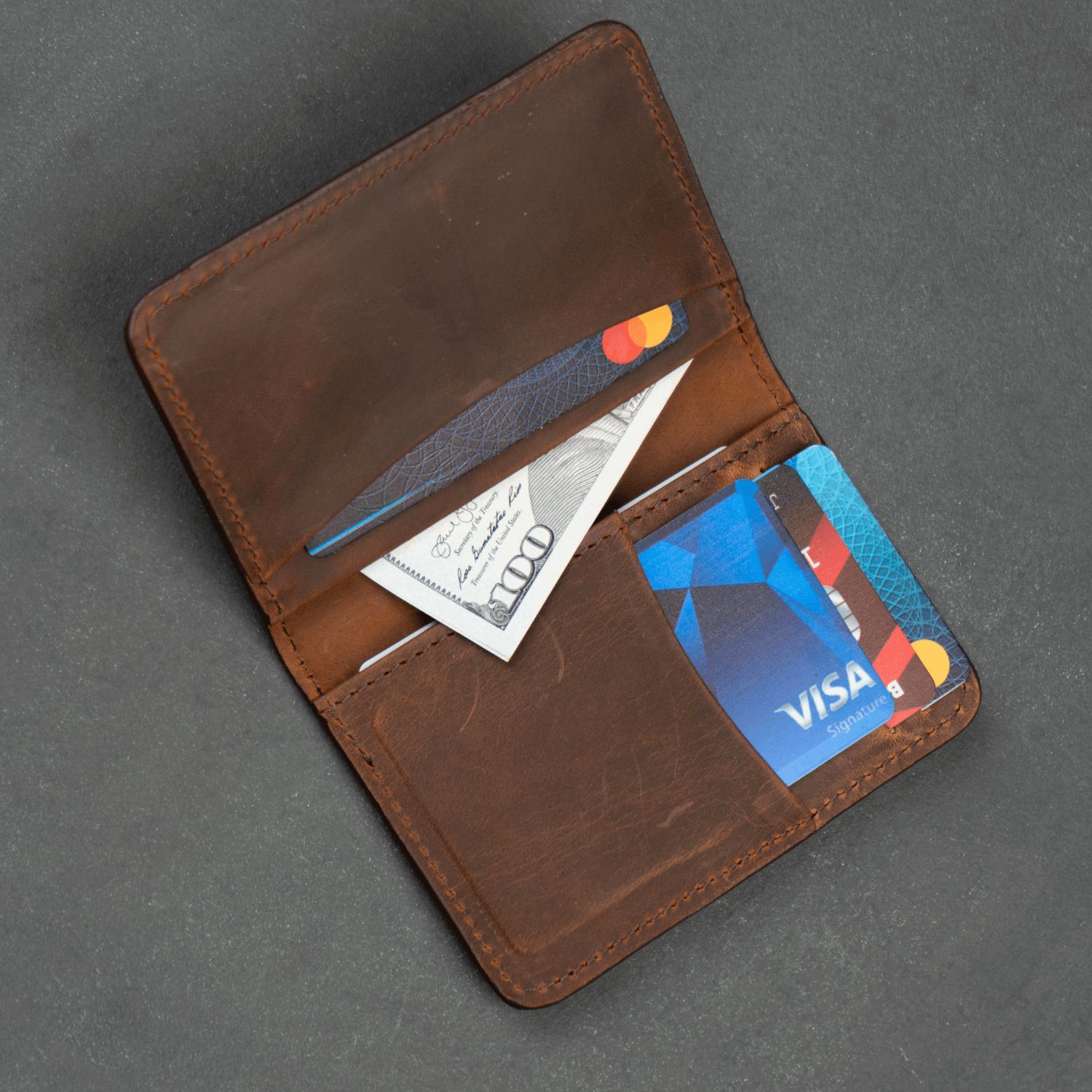 Dark Brown Leather Thin Wallet with Card Holder - LEATHERE