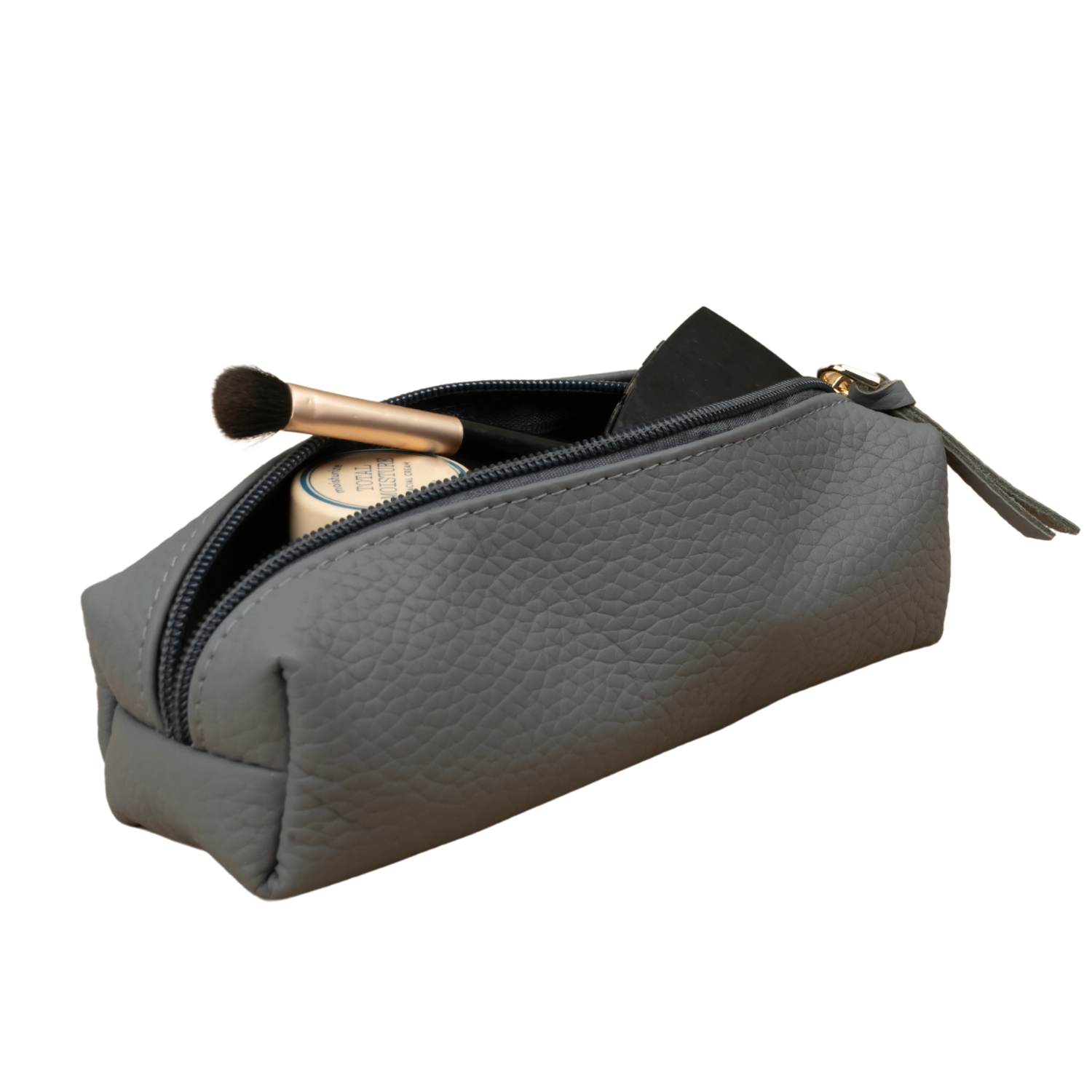 Elegant Leather Makeup Bag - Grey - Aurora