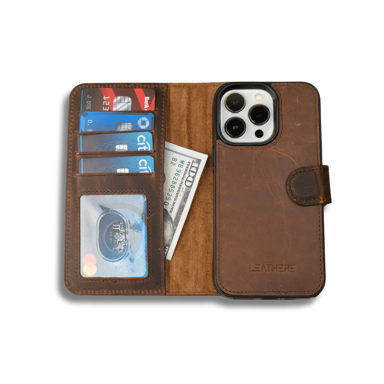 iPhone 16 Series Dark Brown Wallet Case - New York
