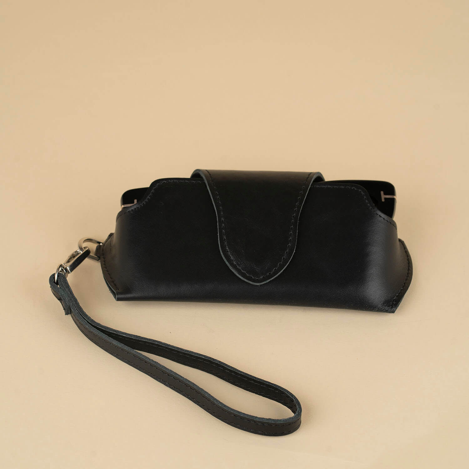 Leather Sunglass Case with Wrist Strap - Black - Denver