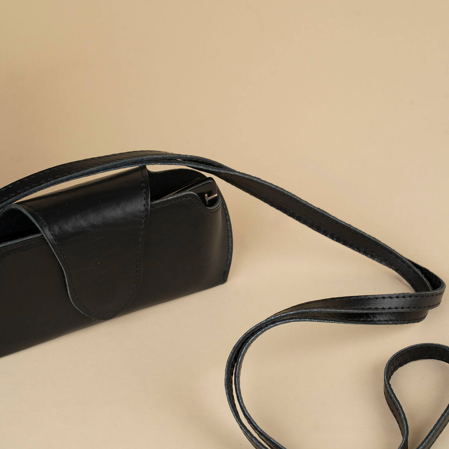 Leather Sunglass Case with Wrist Strap - Black - Denver