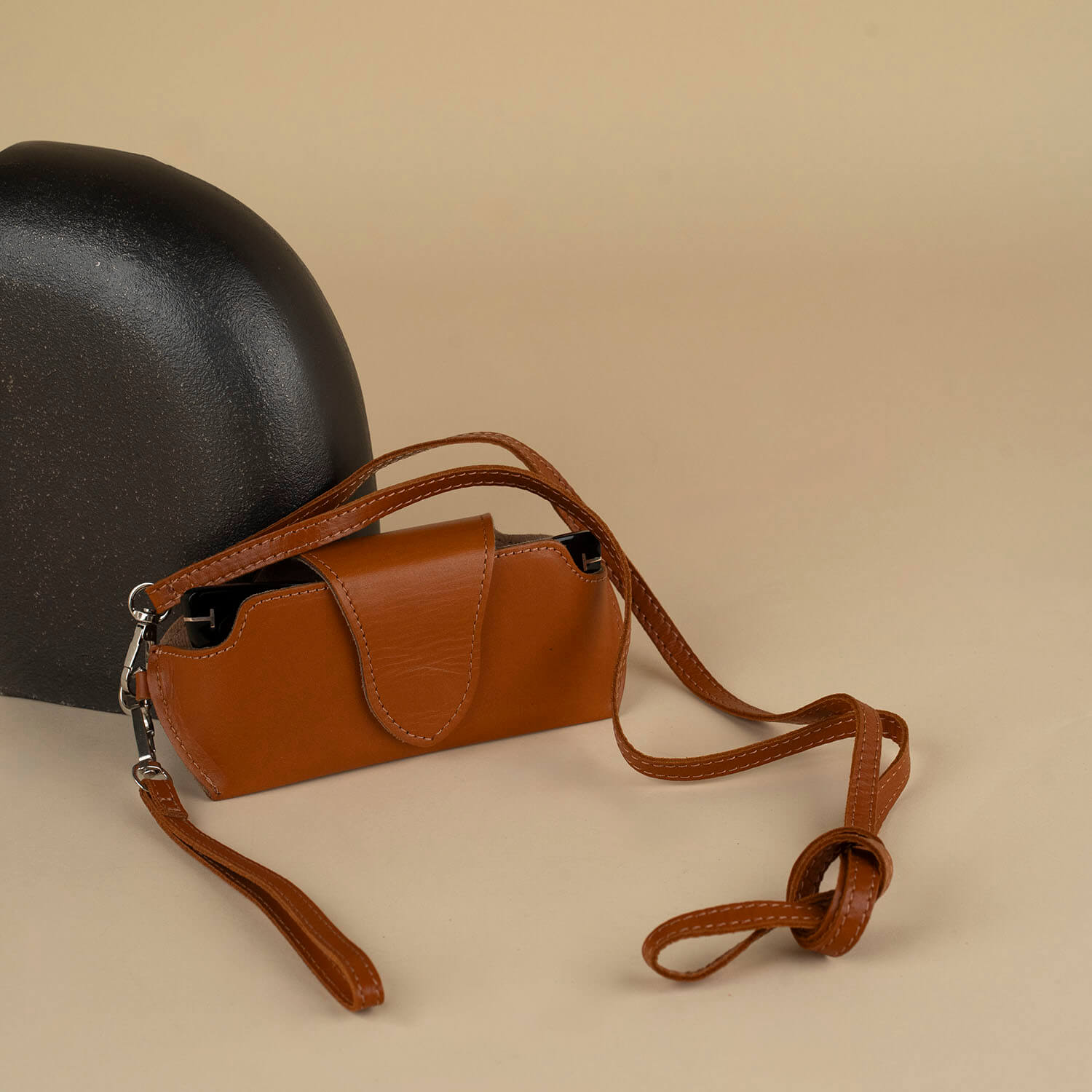 Leather Sunglass Case with Wrist Strap - Medium Brown - Denver