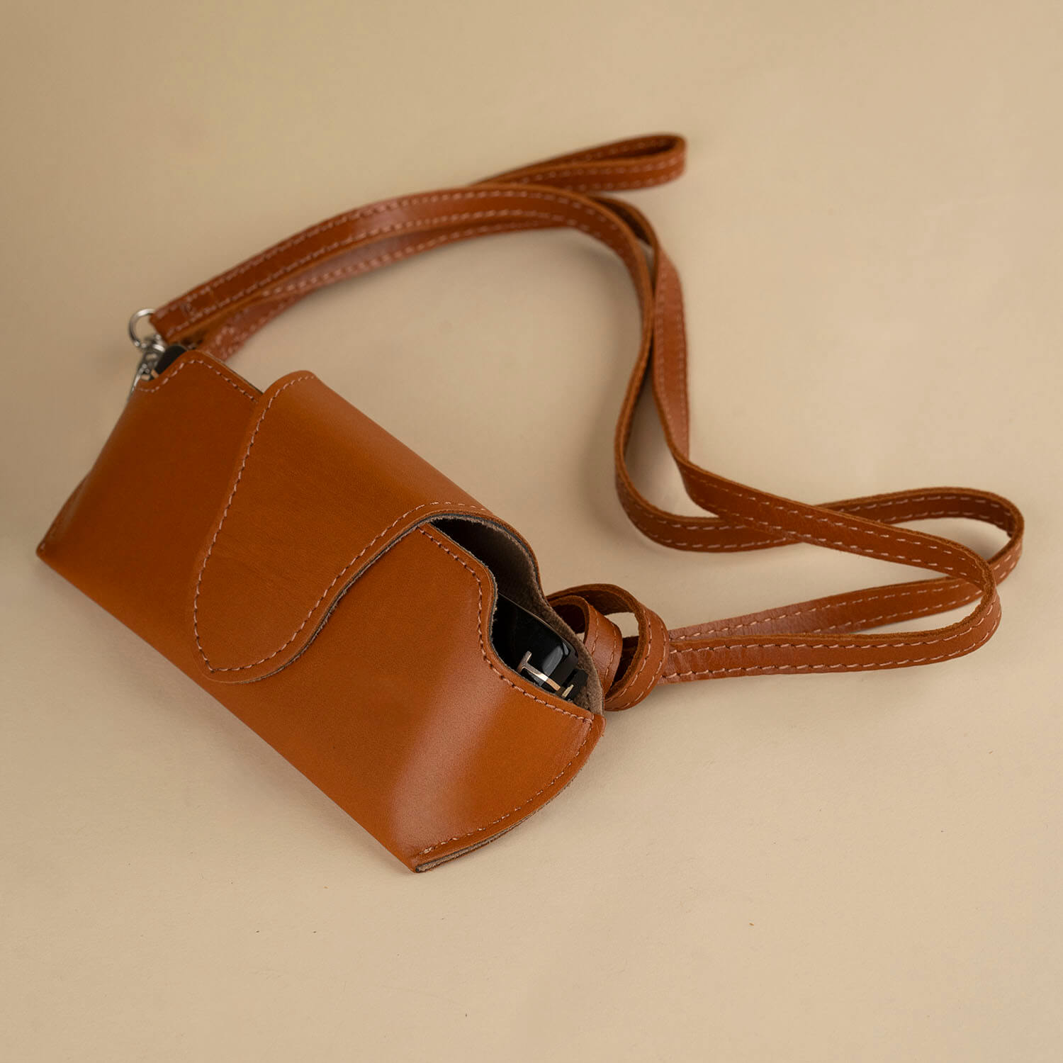 Leather Sunglass Case with Wrist Strap - Medium Brown - Denver