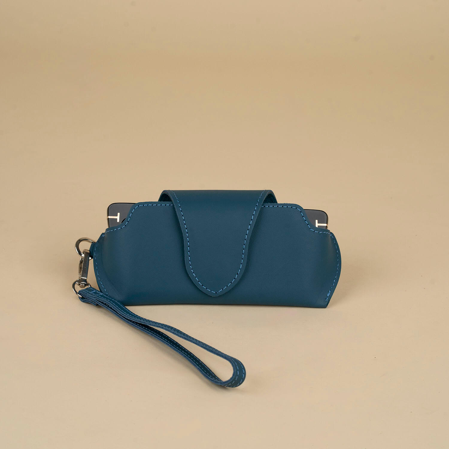 Leather Sunglass Case with Wrist Strap - Navy Blue - Denver