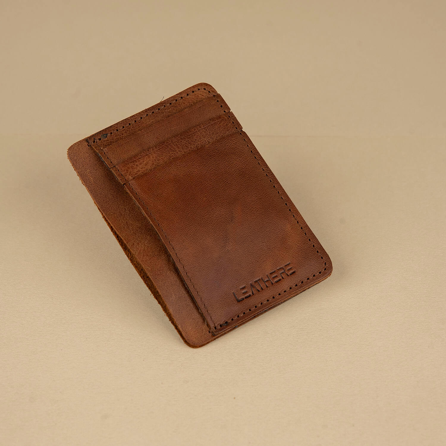 Minimalist Leather Cardholder Wallet - Dark Brown - Carmel